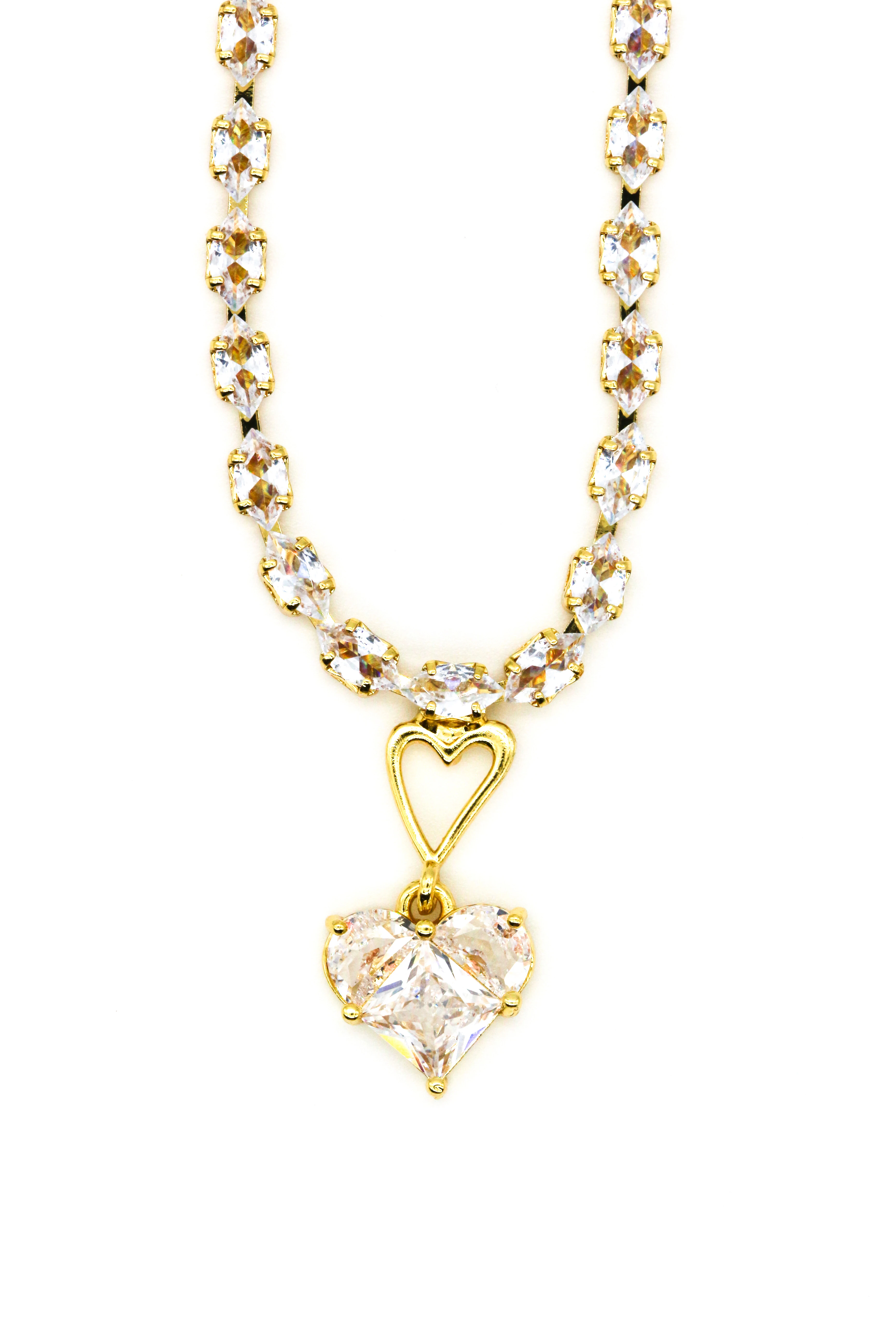 Çelik Zirkon Taşlı Suyolu Kolye,Kalpli