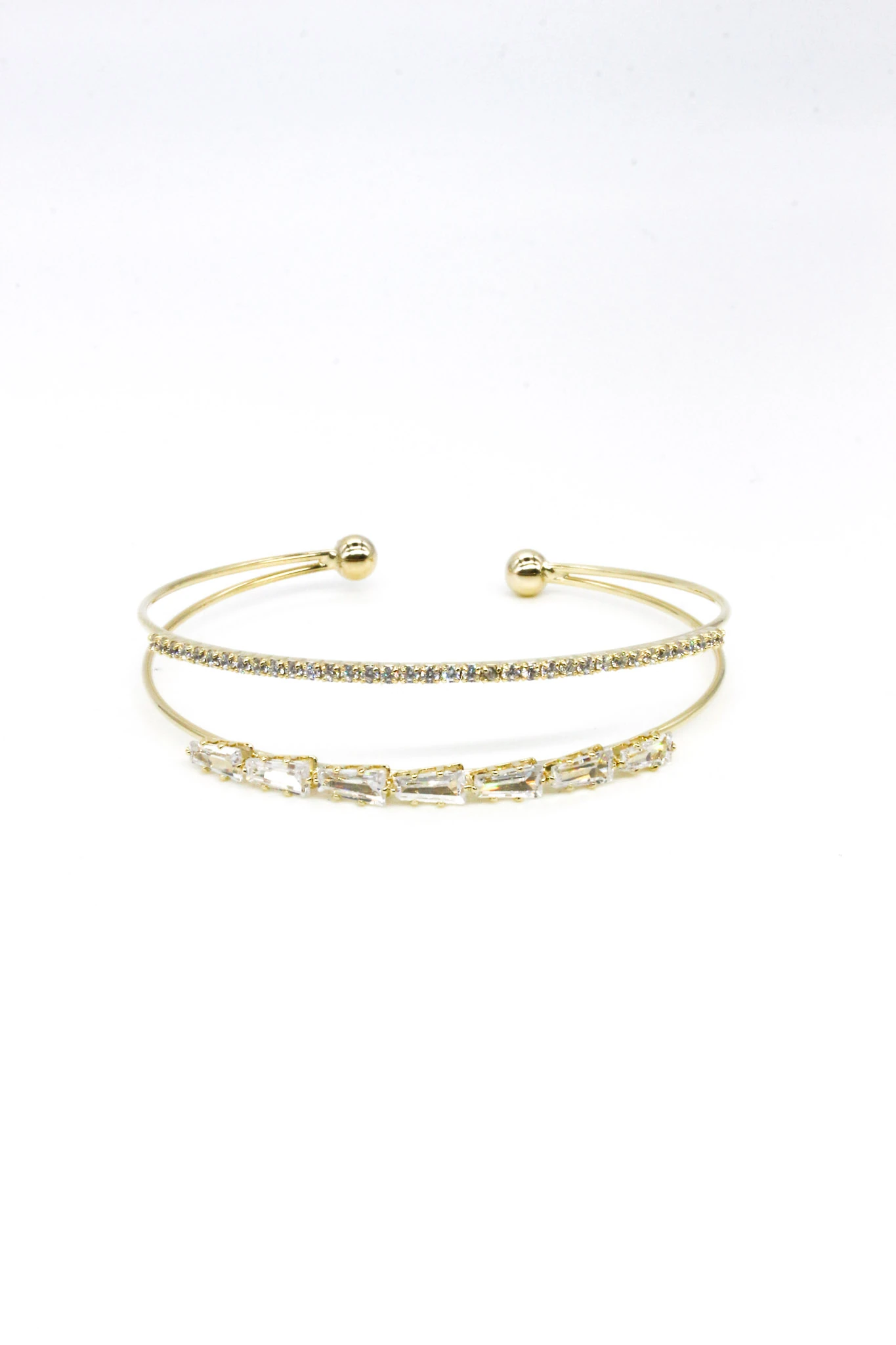 Tel C Kelepçe Bileklik,Sıralı Yamuk Dörtgen Taşlı