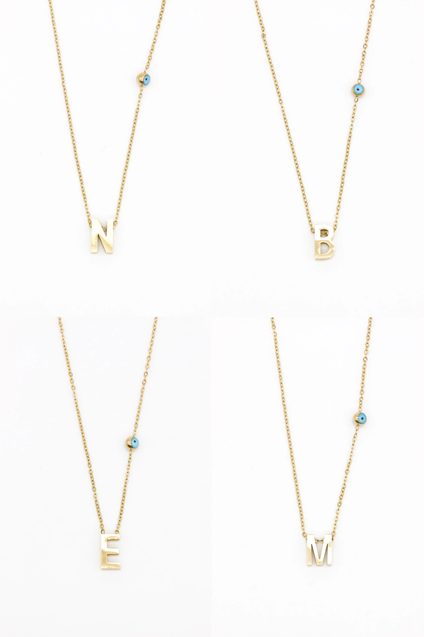 Çelik Göz Boncuklu Düz Harf Kolye,24'lü Paket