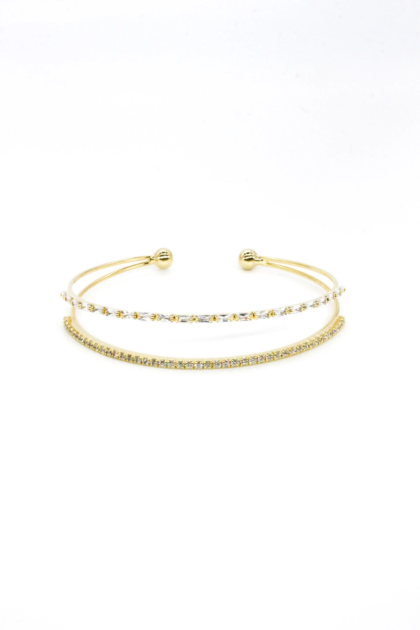 Tel C Kelepçe Bileklik,Sıralı Mini Baget Taşlı