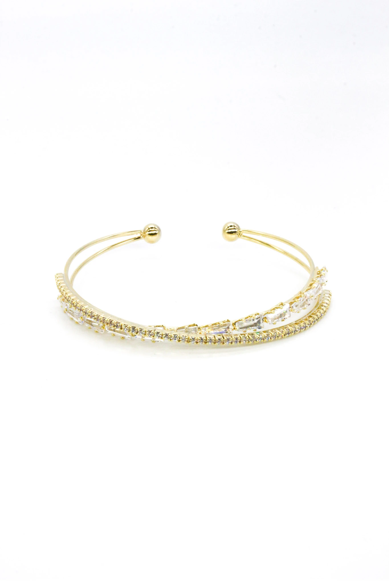 Tel C Kelepçe Bileklik,Çapraz Sıralı Taşlı