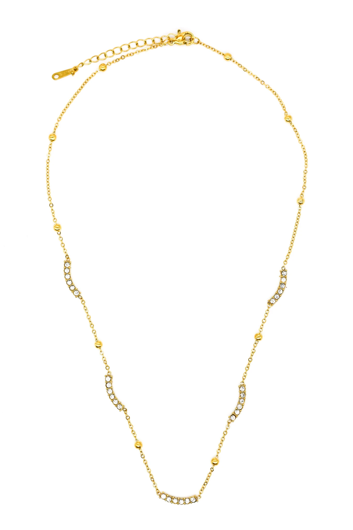 Çelik Ataç Model,Sıralı Zirkon Taşlı,Topcuklu Zincir Kolye