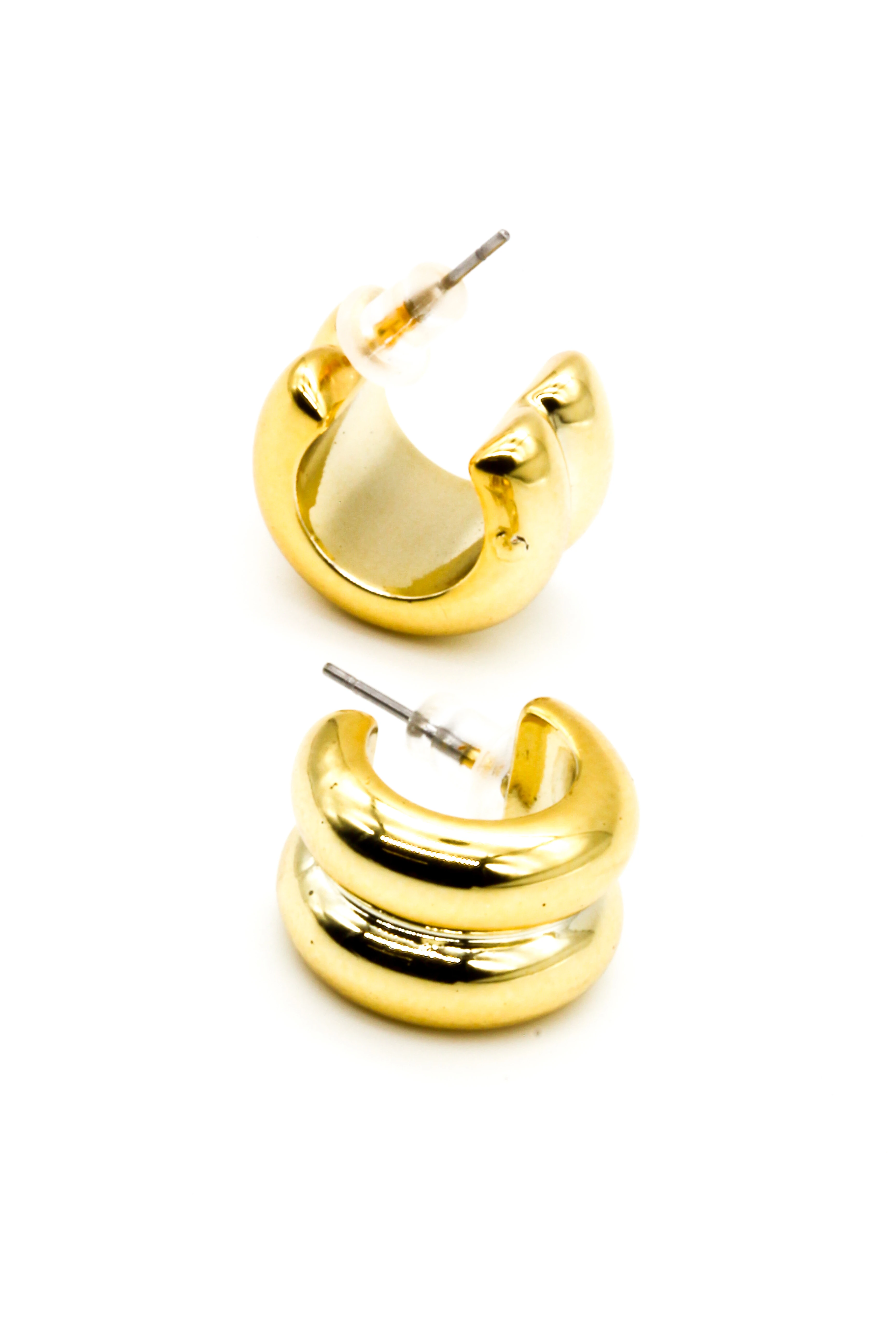 Kalın Küçük Boy Çiftli Halka Küpe - Gold