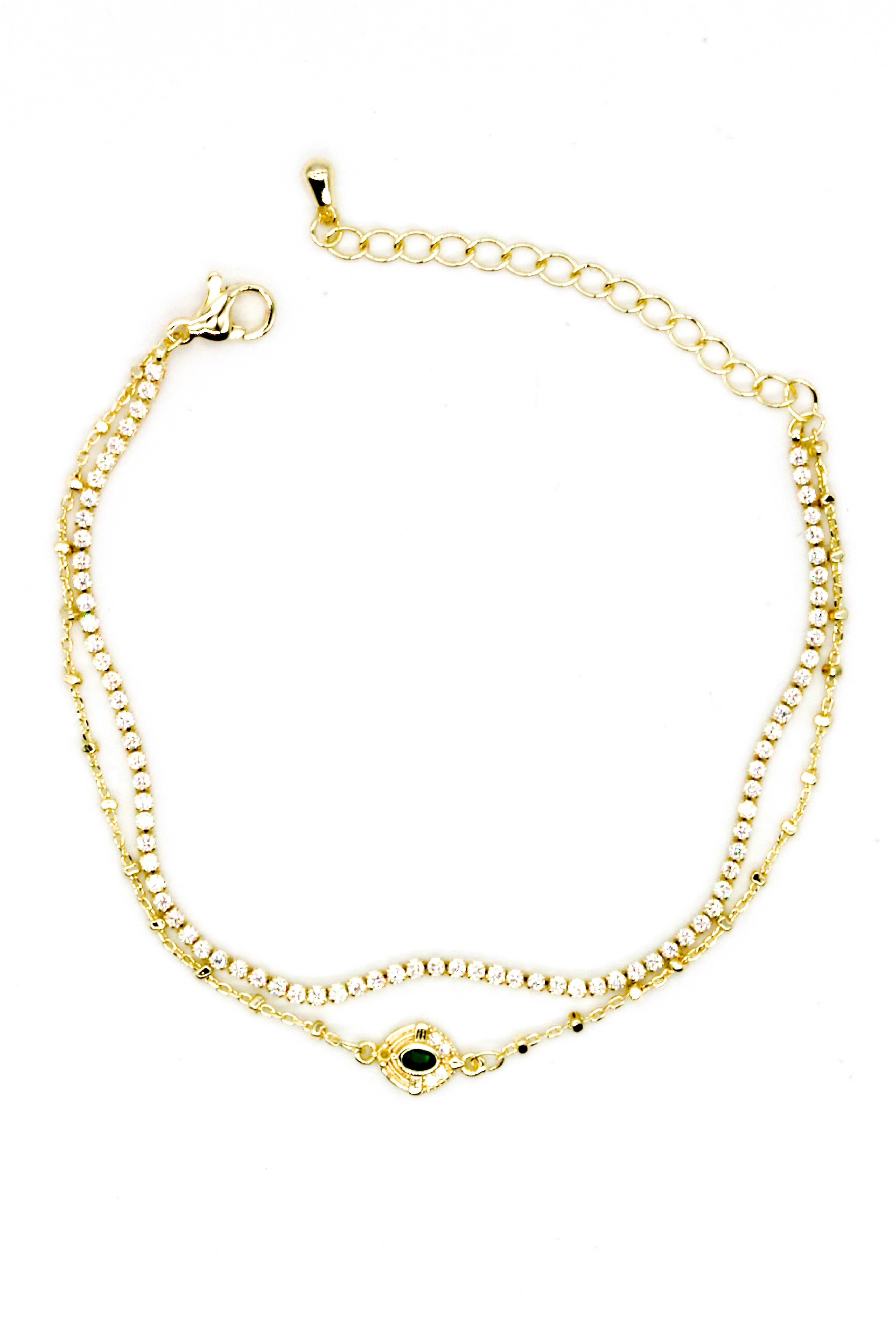 Zirkon Taşlı Suyolu Kombin Bileklik,Yeşil Zümrüt Taşlı