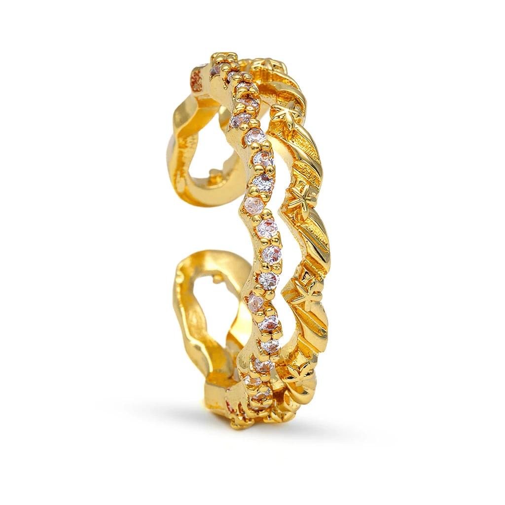 Ayarlanabilir Yüzük, İki Dalgalı Zirkon Taşlı - Gold