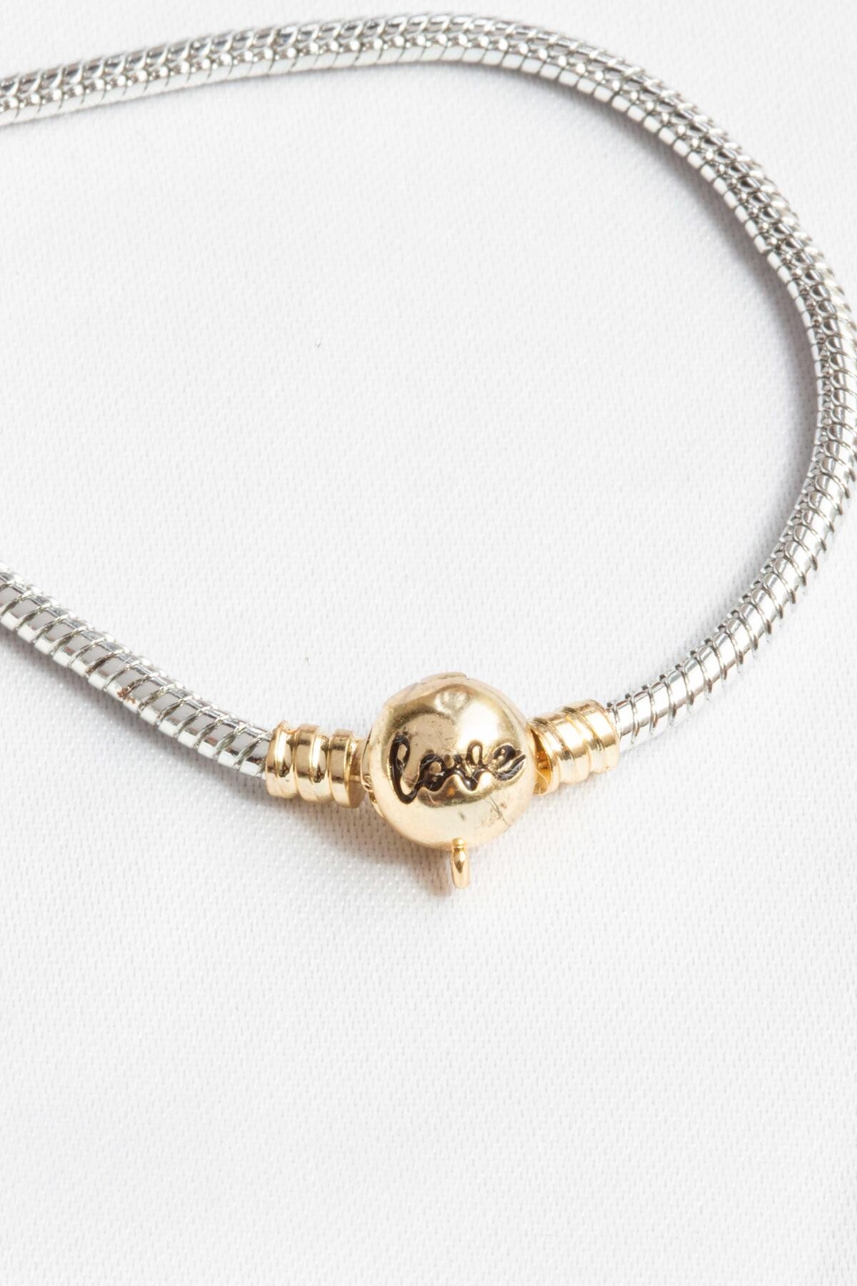 ÇELİK BİLEKLİK LOVE YAZILI GOLD YUVARLAK CHARM BİLEKLİK