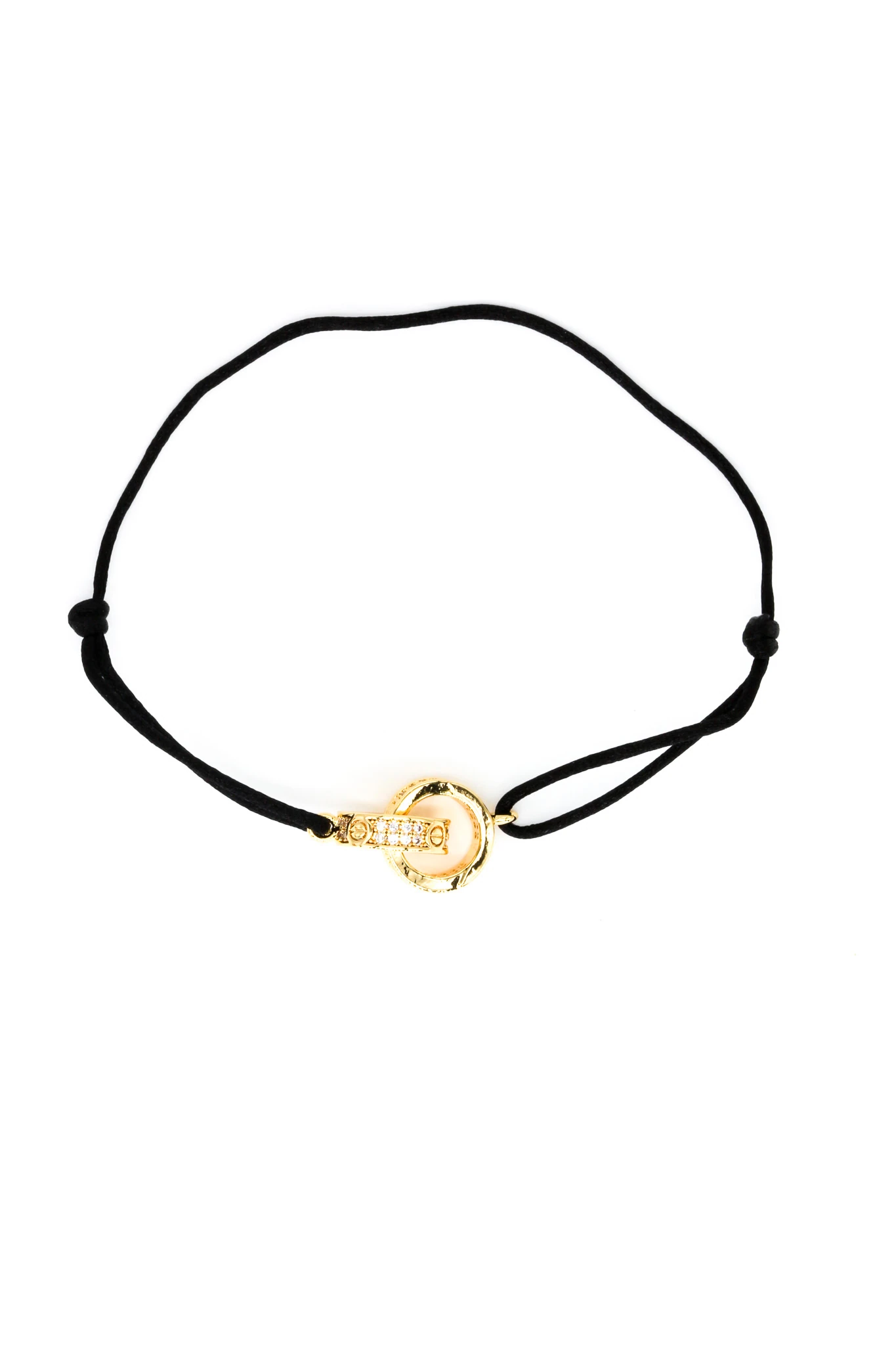 Siyah İpli Asansör Bileklik,Zirkon Taşlı İkili Halka