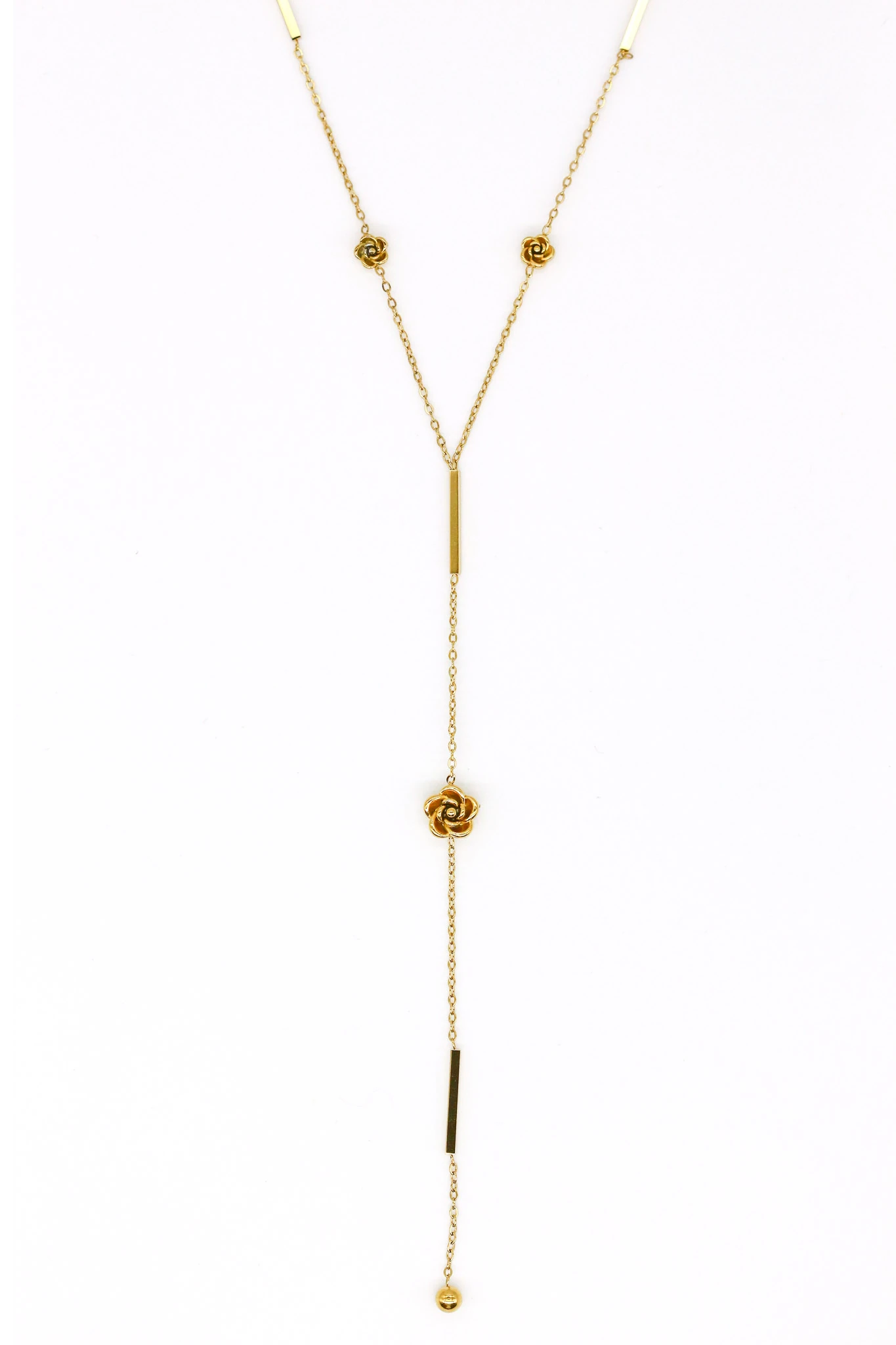 Çelik Gül Figürlü Y Kolye