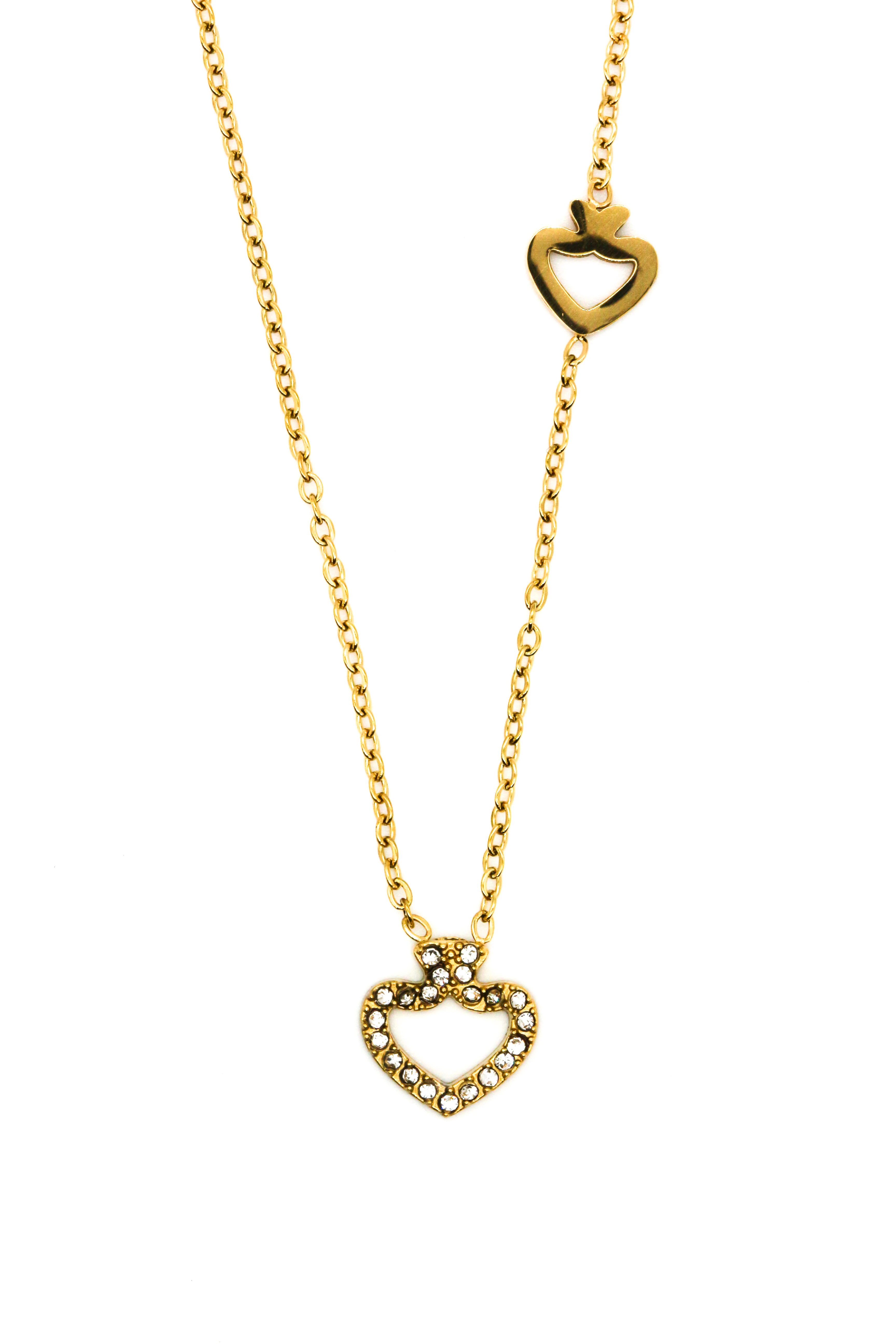 Çelik Kolye,Taşlı İkili Kalpli