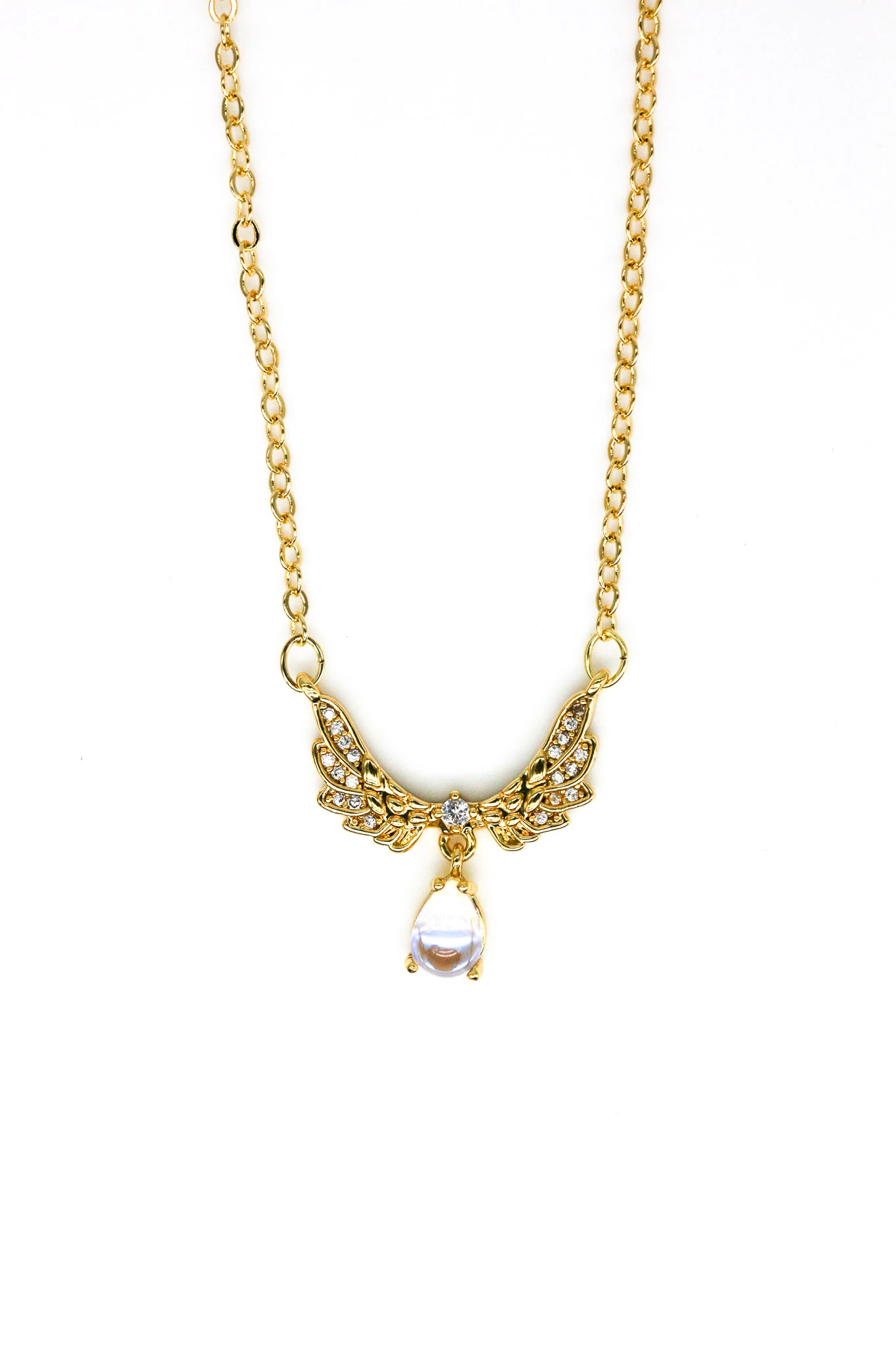 Zirkon Damla Taşlı Melek Kanadı Zincir Kolye