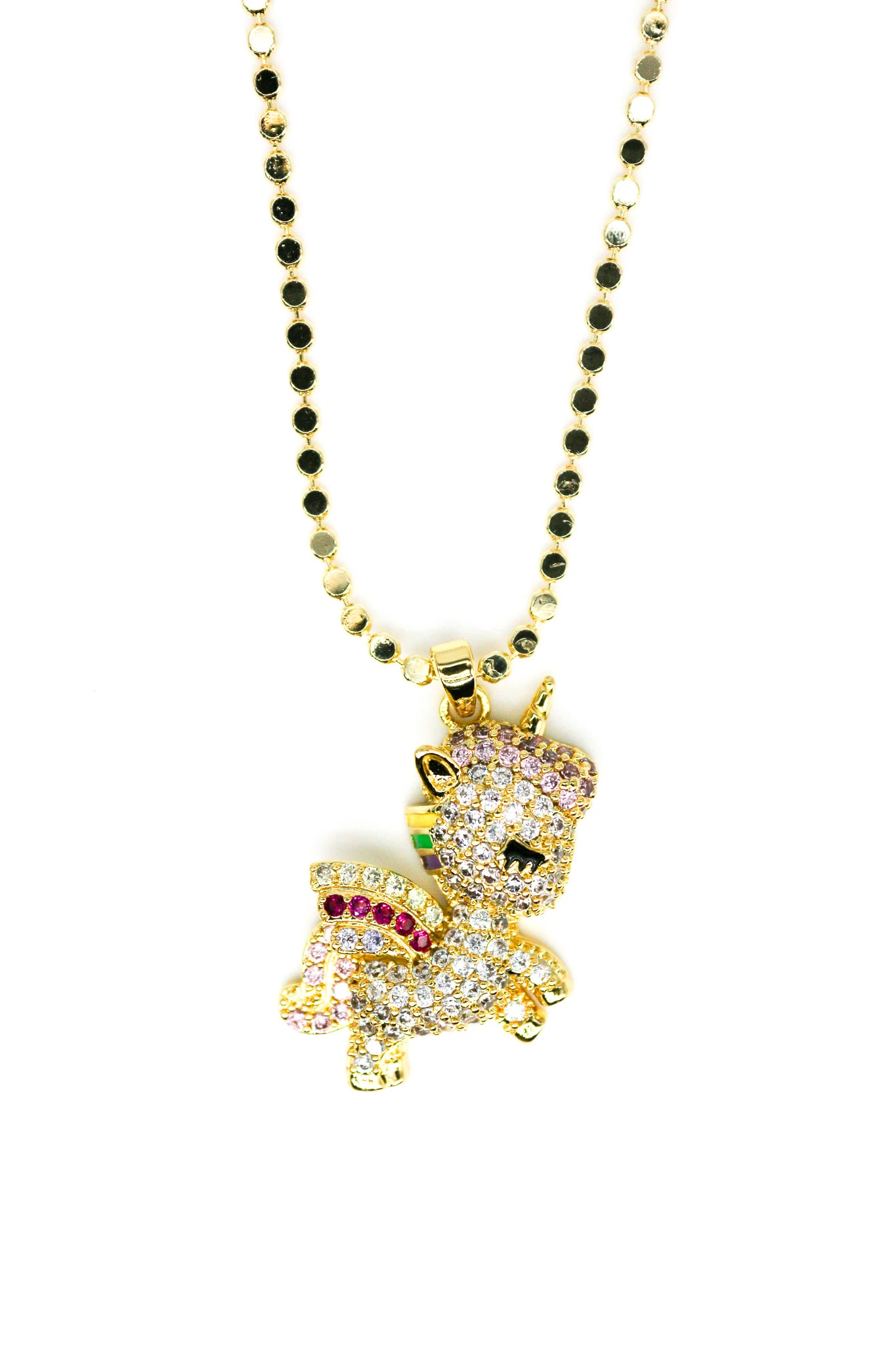 Renkli Zirkon Taşlı Unicorn Zincir Kolye