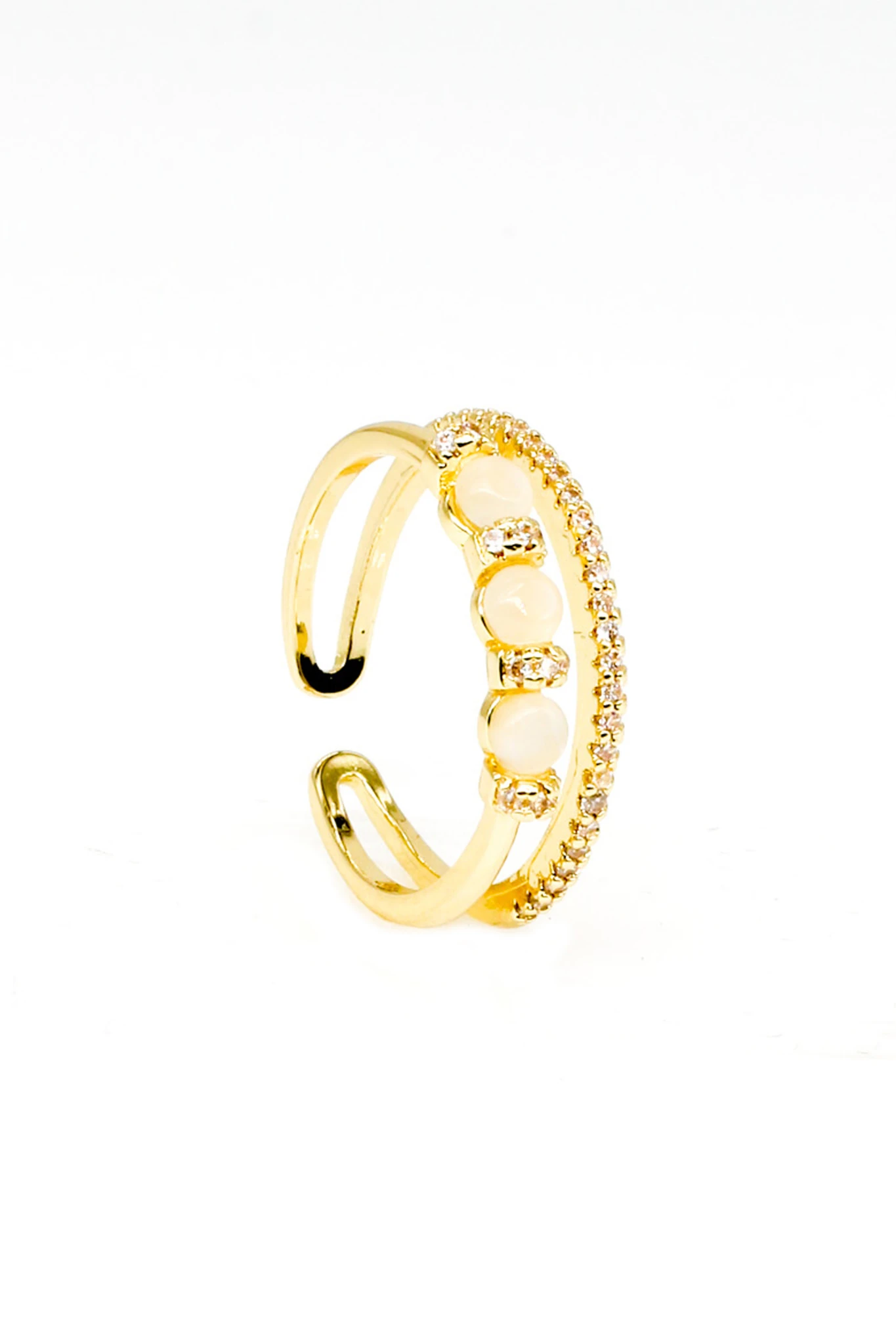 Zirkon Taşlı Ayarlanabilir Yüzük,Üçlü İncili