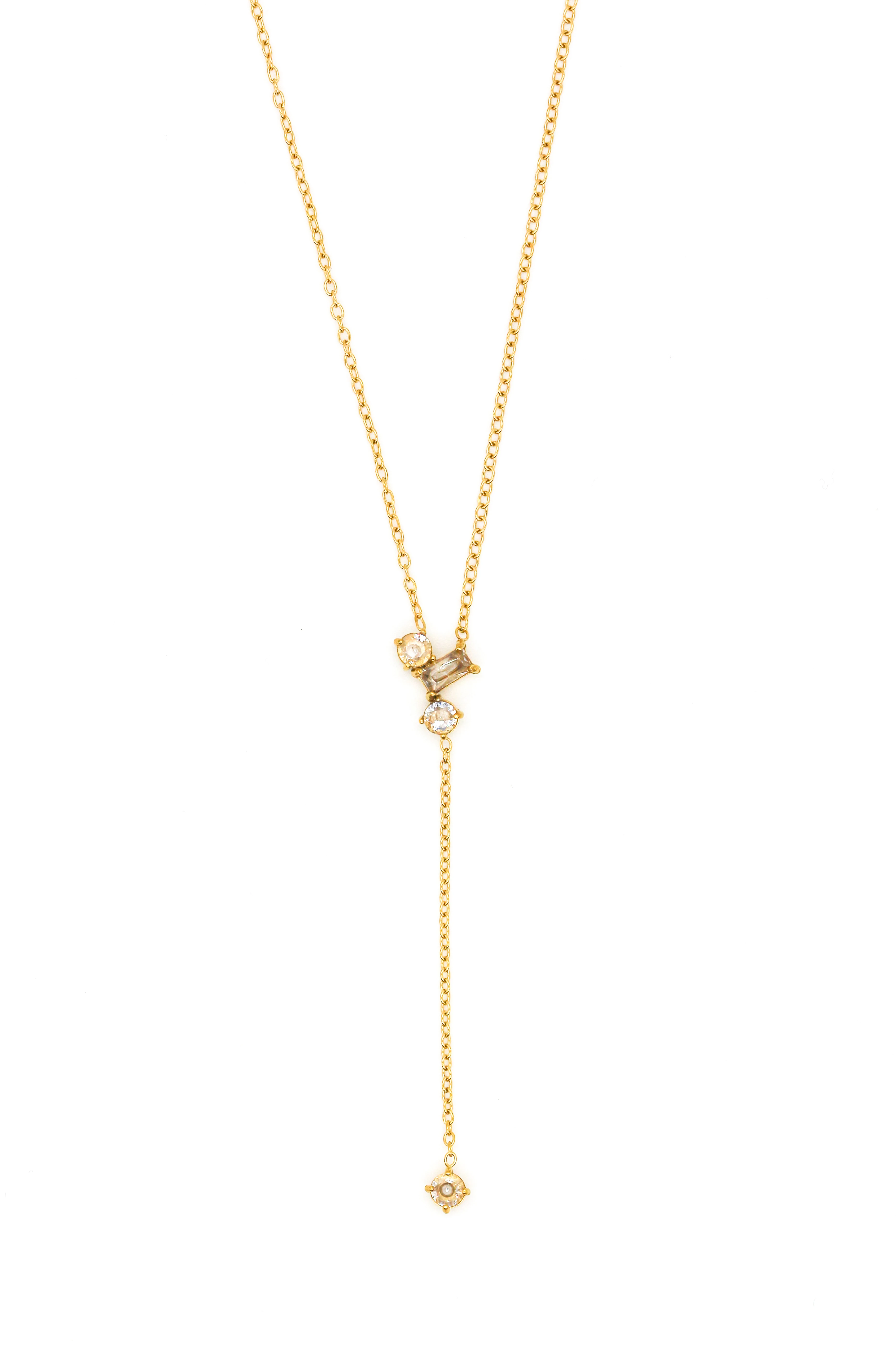 Çelik Y Kolye,Tek Baget Üç Oval Taşlı