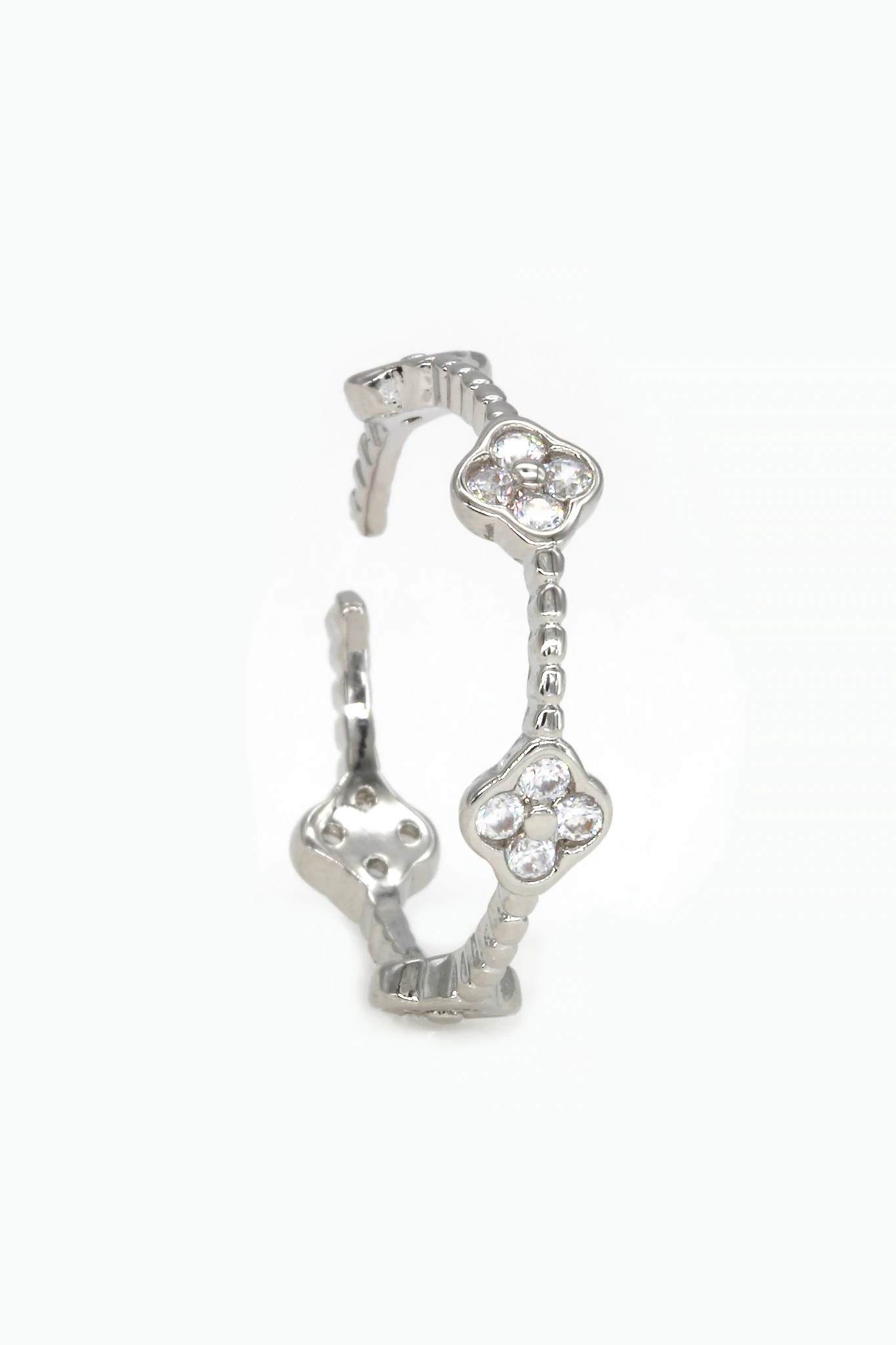 Ayarlanabilir Yüzük, Beşli Zirkon Taşlı Yonca - Silver