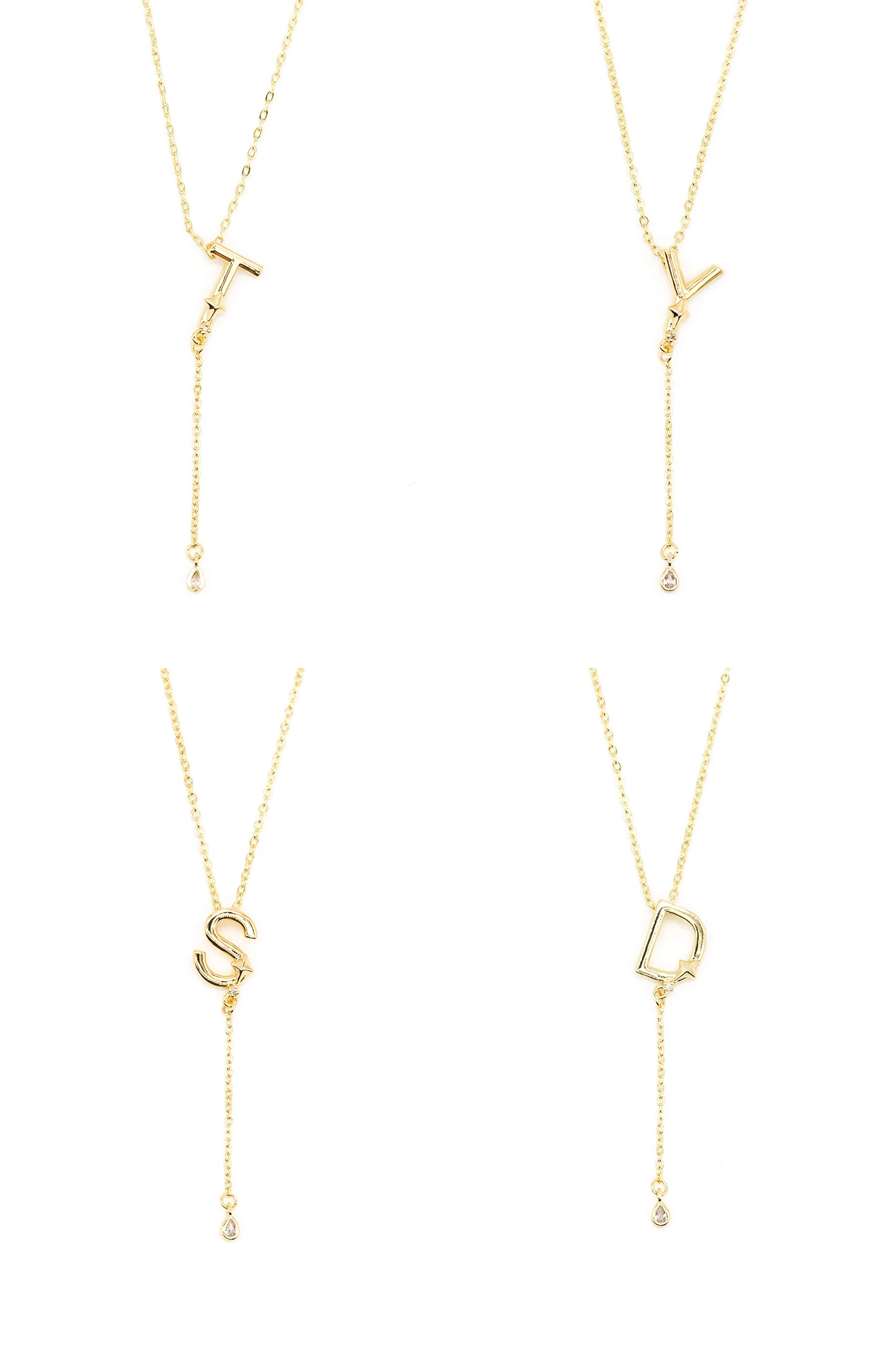 Çelik Mini Kutup Yıldızlı,Sarkık Damla Taşlı Y Model Harf Kolye,24'lü Paket