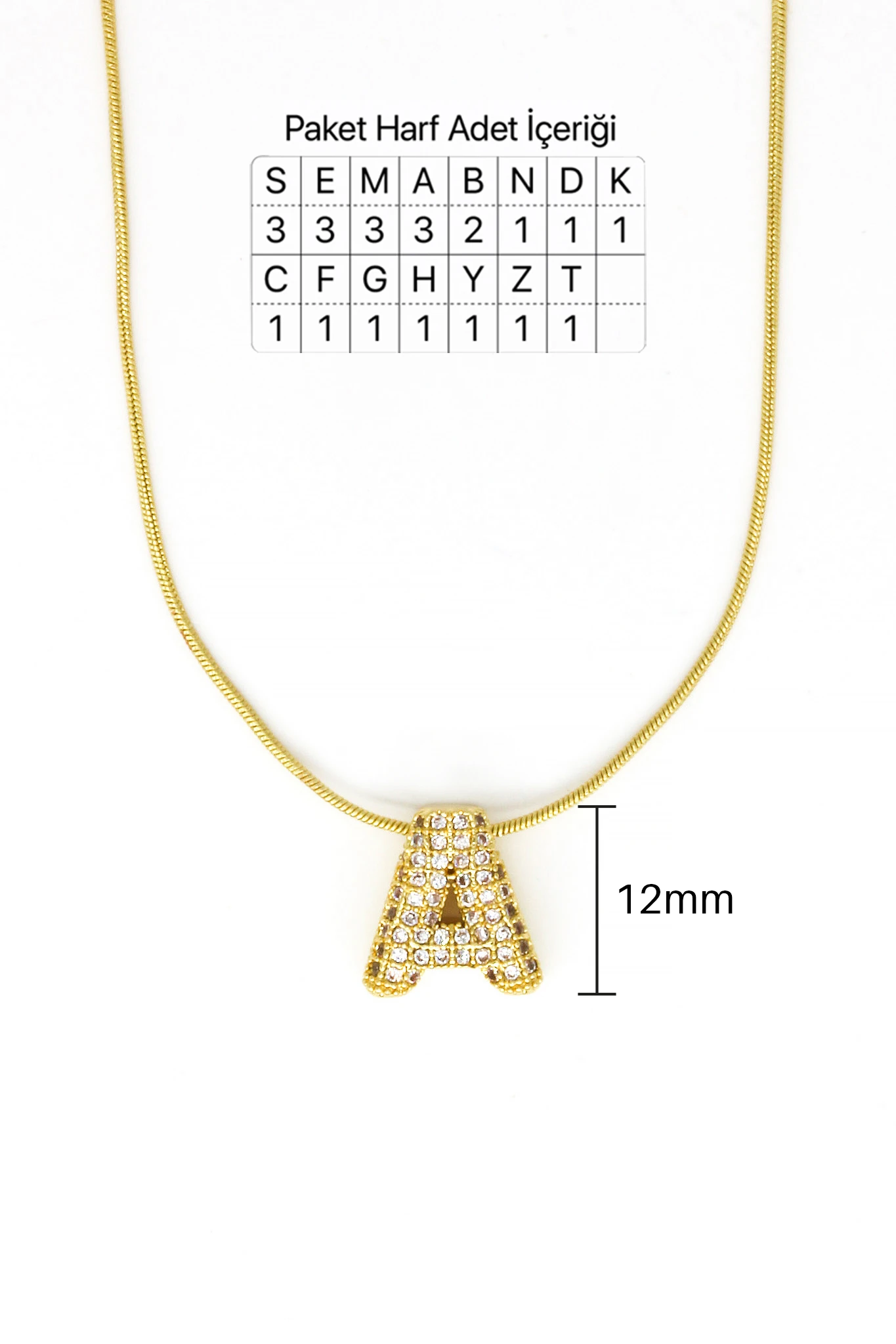 Çelik Zirkon Taşlı Harf Kolye,24 lü Paket