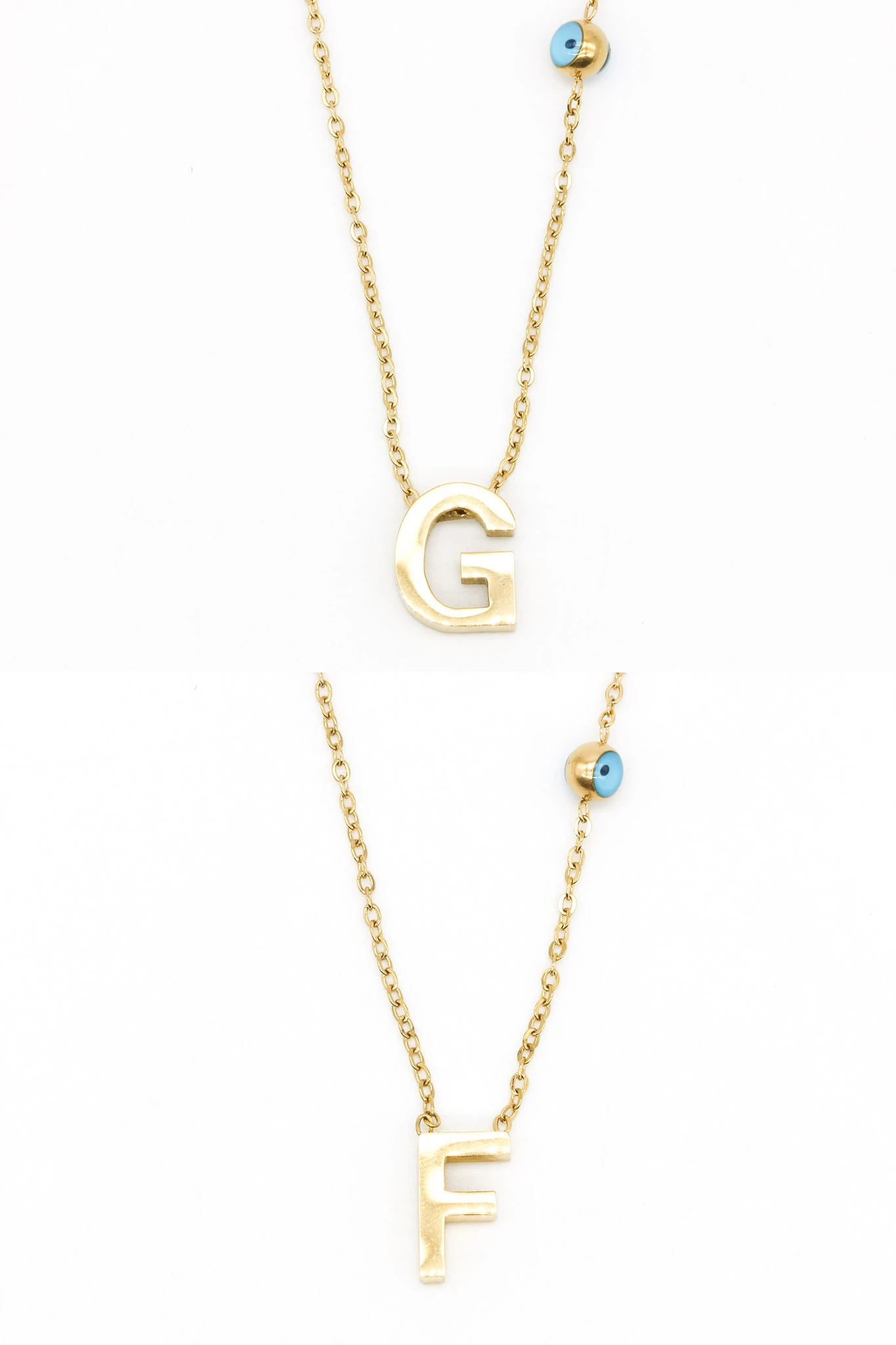 Çelik Göz Boncuklu Düz Harf Kolye,24'lü Paket