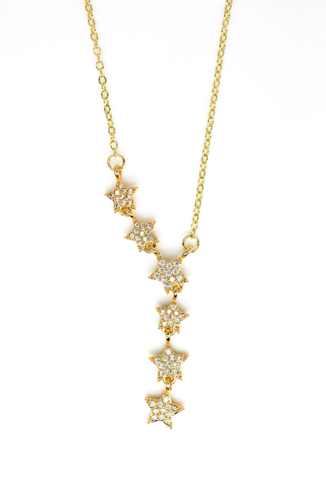 Çelik Zirkon Taşlı Altı Yıldızlı Y Kolye