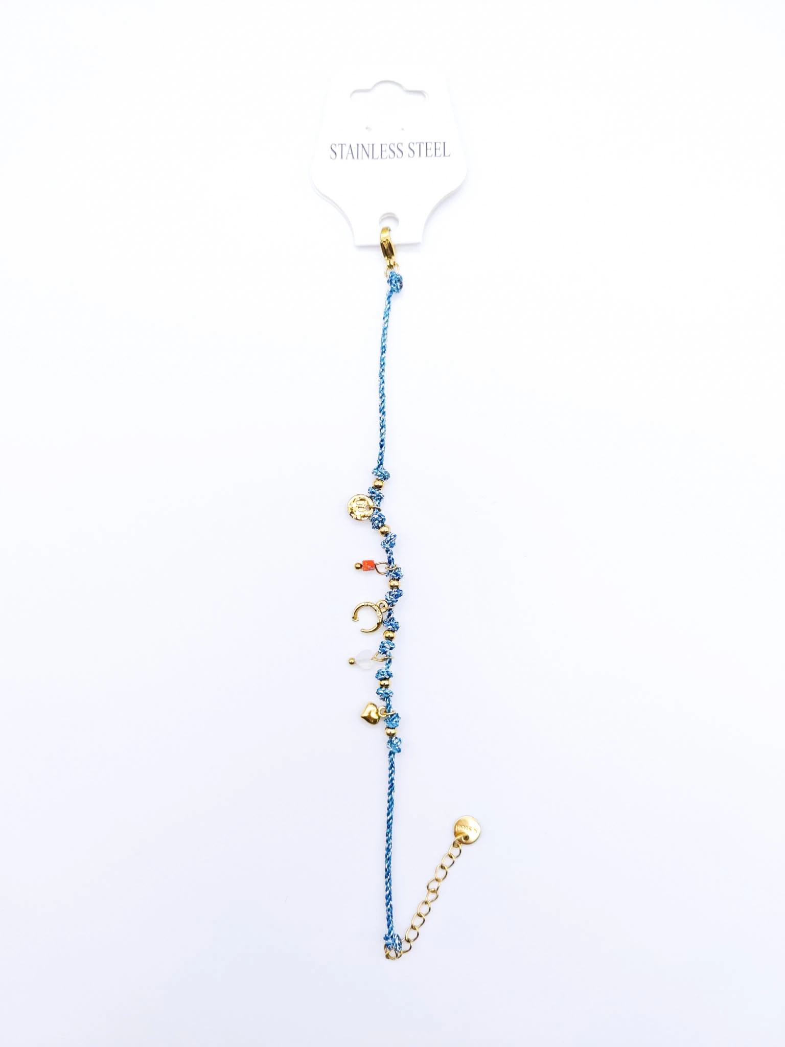 Çelik Kalpli,Turkuaz İpli Charm Bileklik