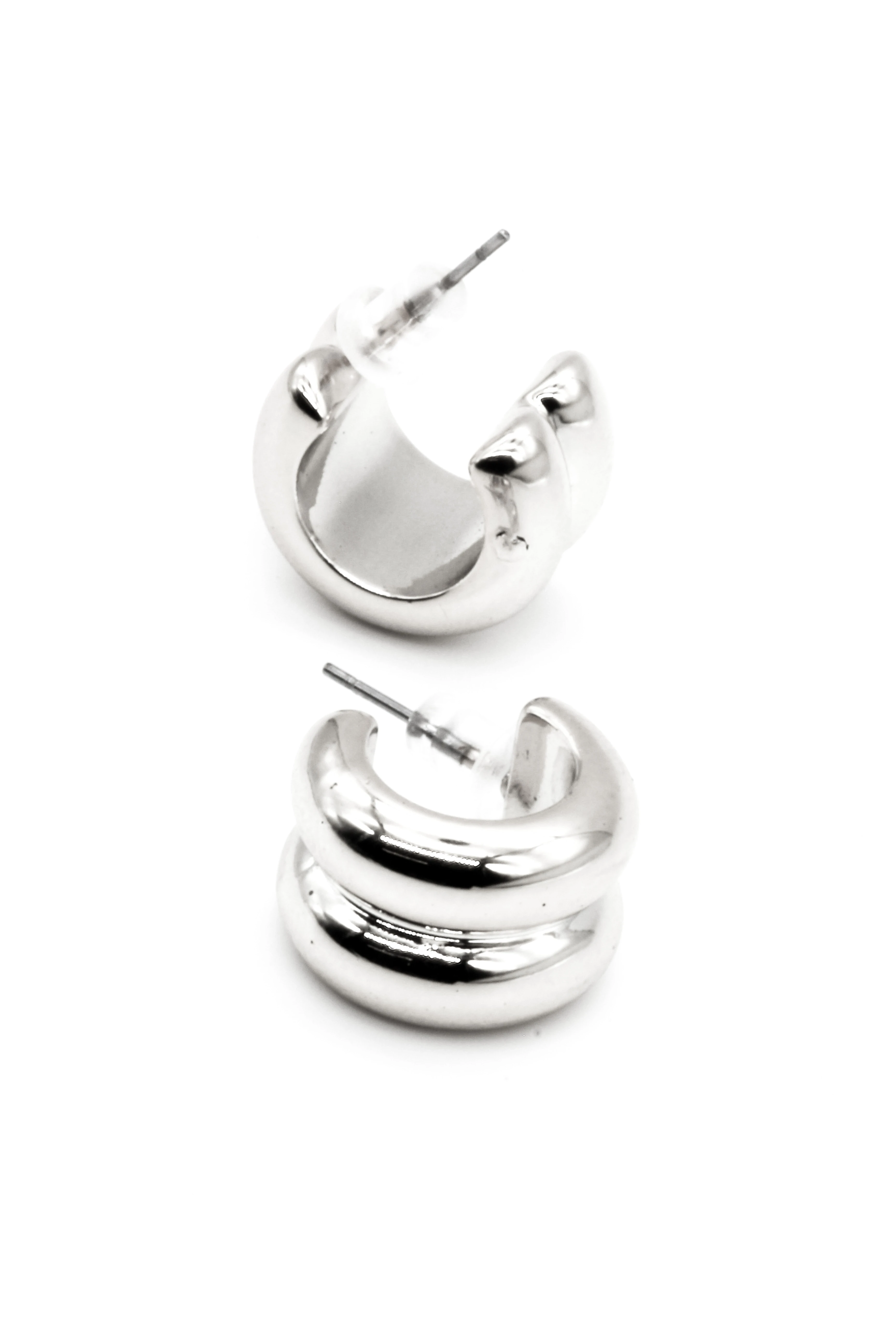 Kalın Küçük Boy Çiftli Halka Küpe - Silver