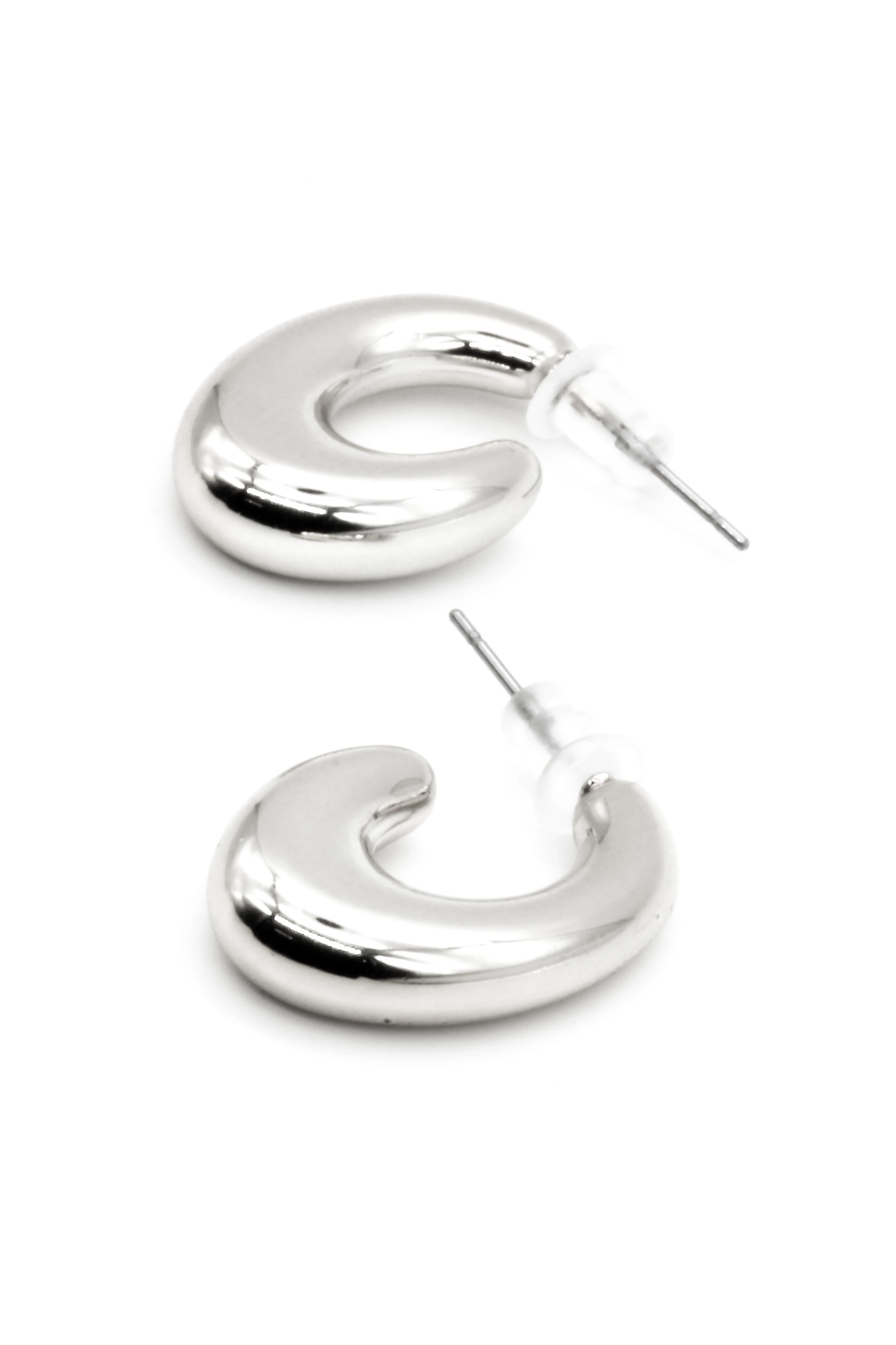 Yarım Kalın Elips Halka Çivi Küpe - Silver