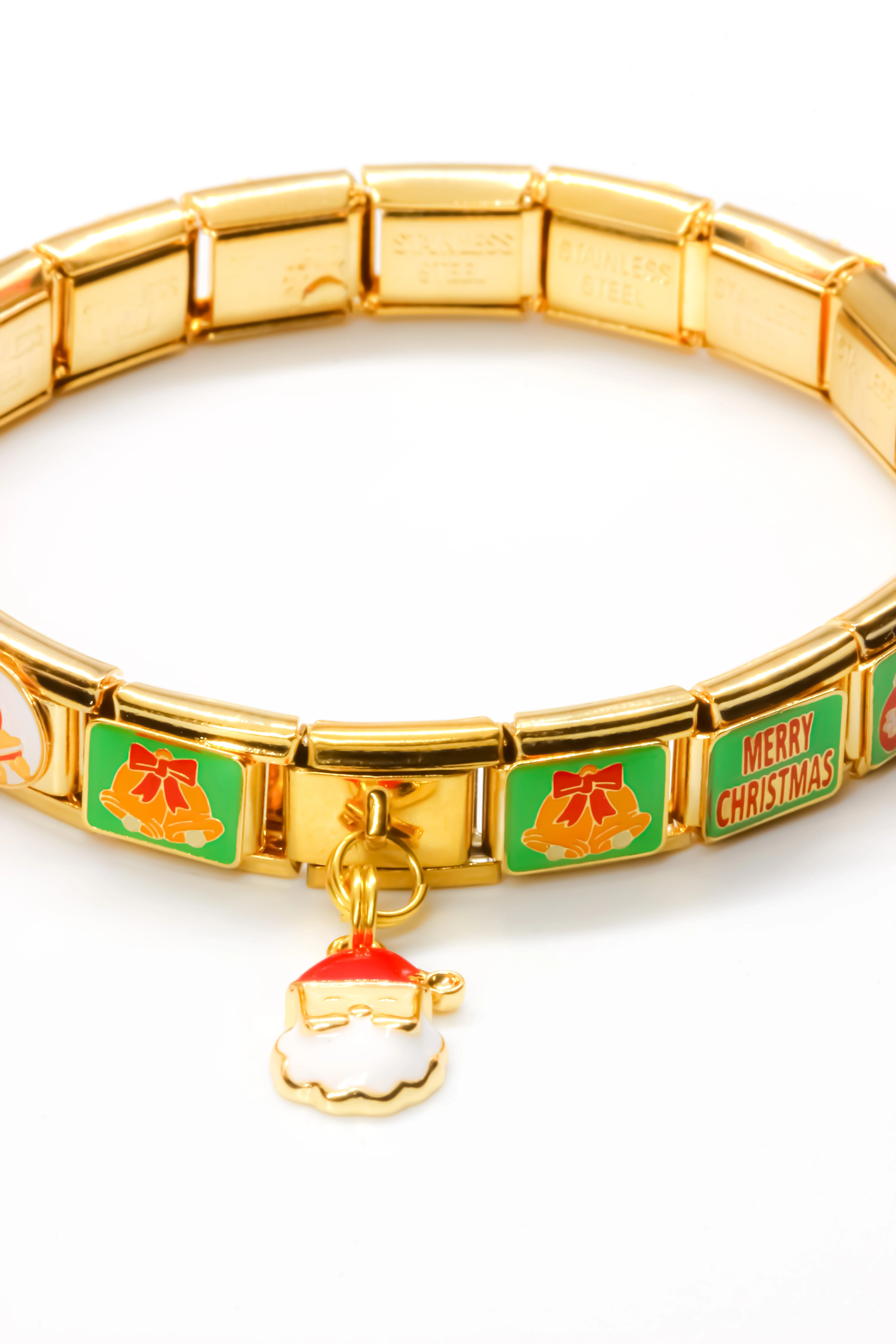 Çelik Yılbaşı Figürlü Charm Bileklik,Noel Baba Sallantılı