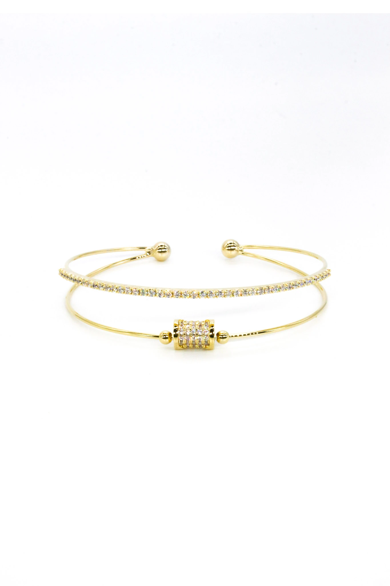 Tel C Kelepçe Bileklik,Zirkon Taşlı Silindirli