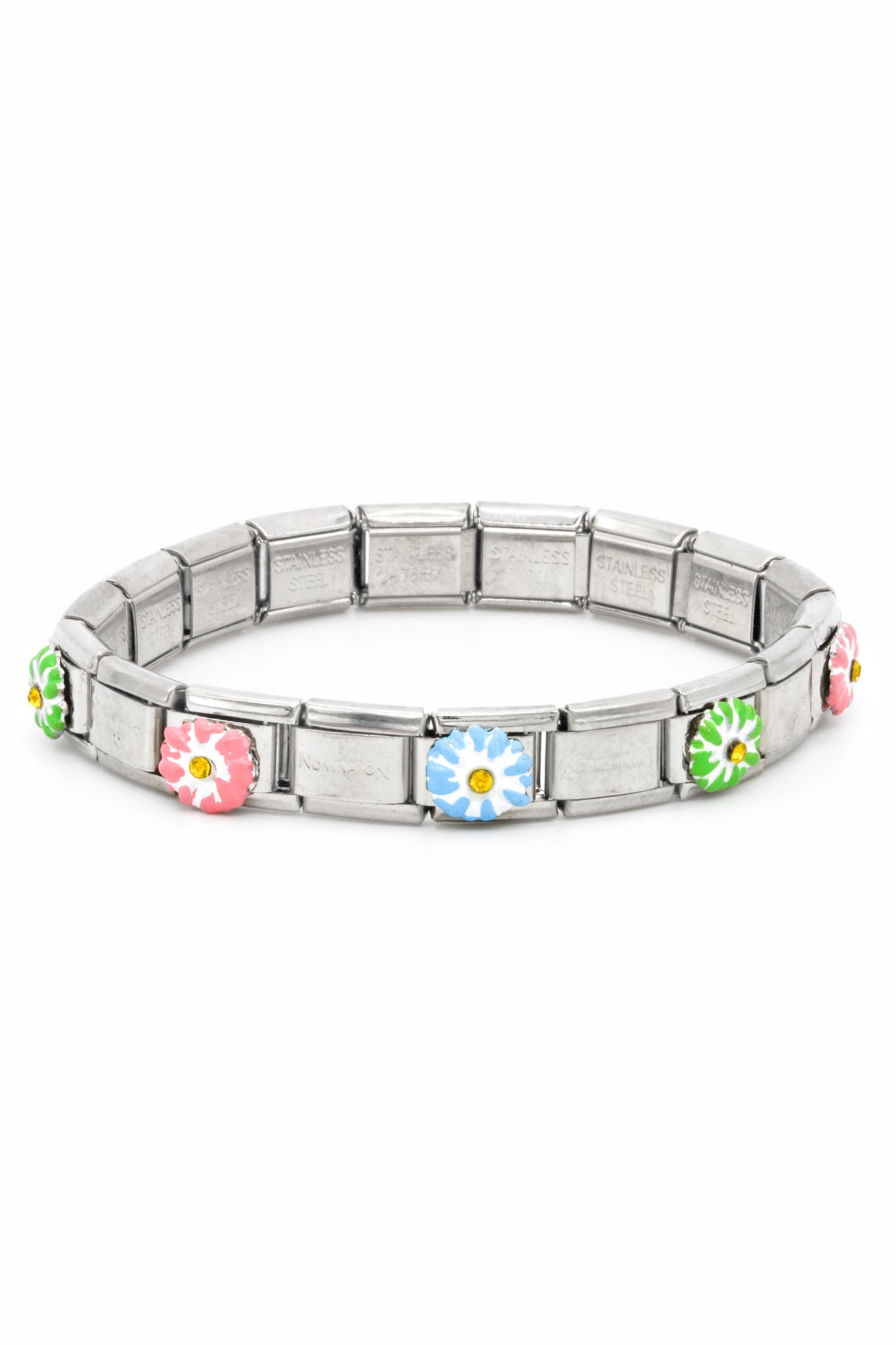 Çelik Charm Bileklik,Renkli Çiçekli Model