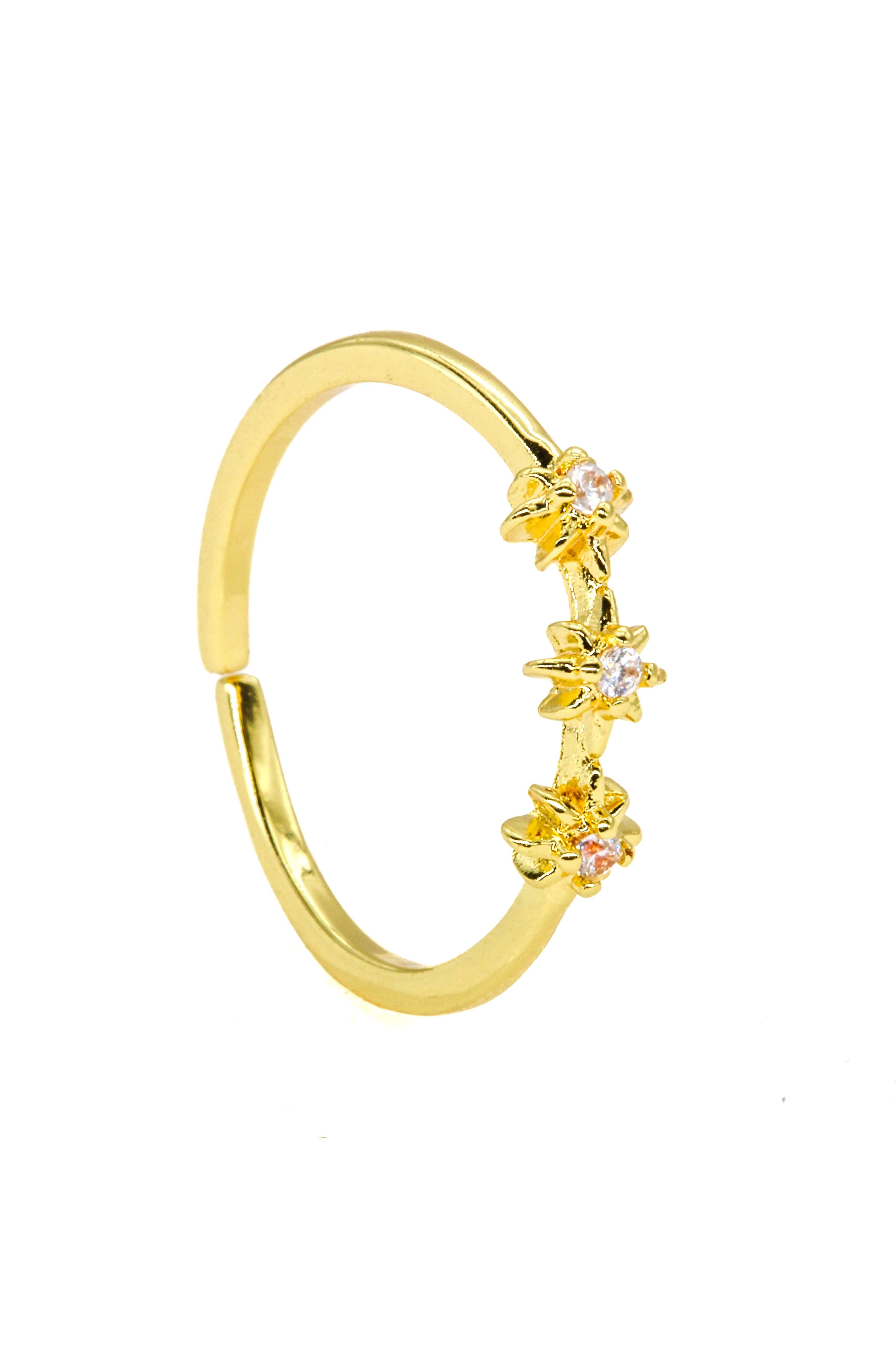 Zirkon Taşlı Ayarlanabilir Yüzük,Üç Kutup Yıldızlı - Gold