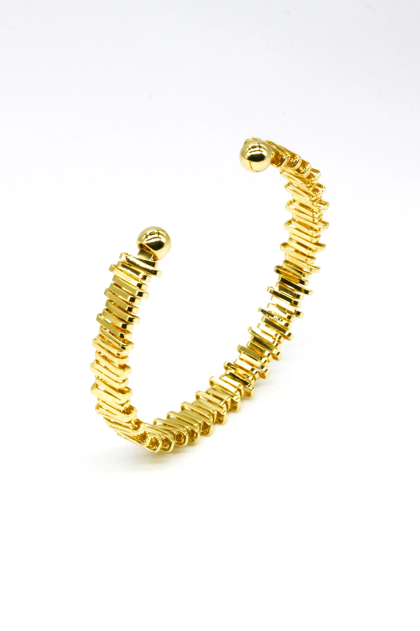Sıralı Çubuk Kelepçe Bileklik,Topcuklu - Gold