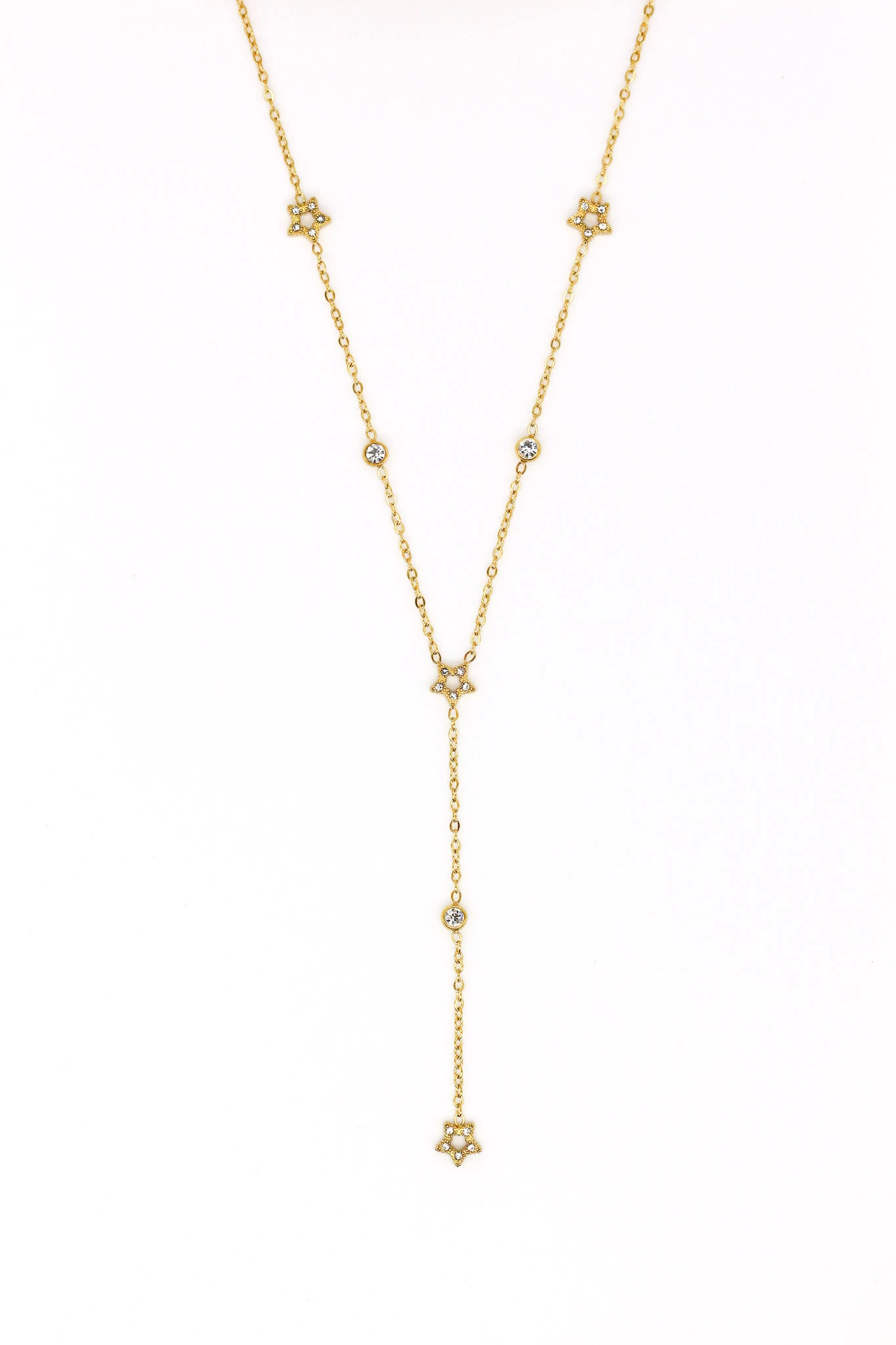 Çelik Zirkon Taşlı,Yıldızlı Y Kolye