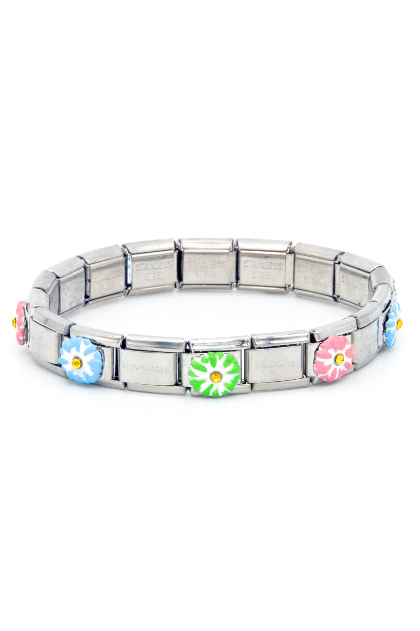 Çelik Charm Bileklik,Renkli Çiçekli Model