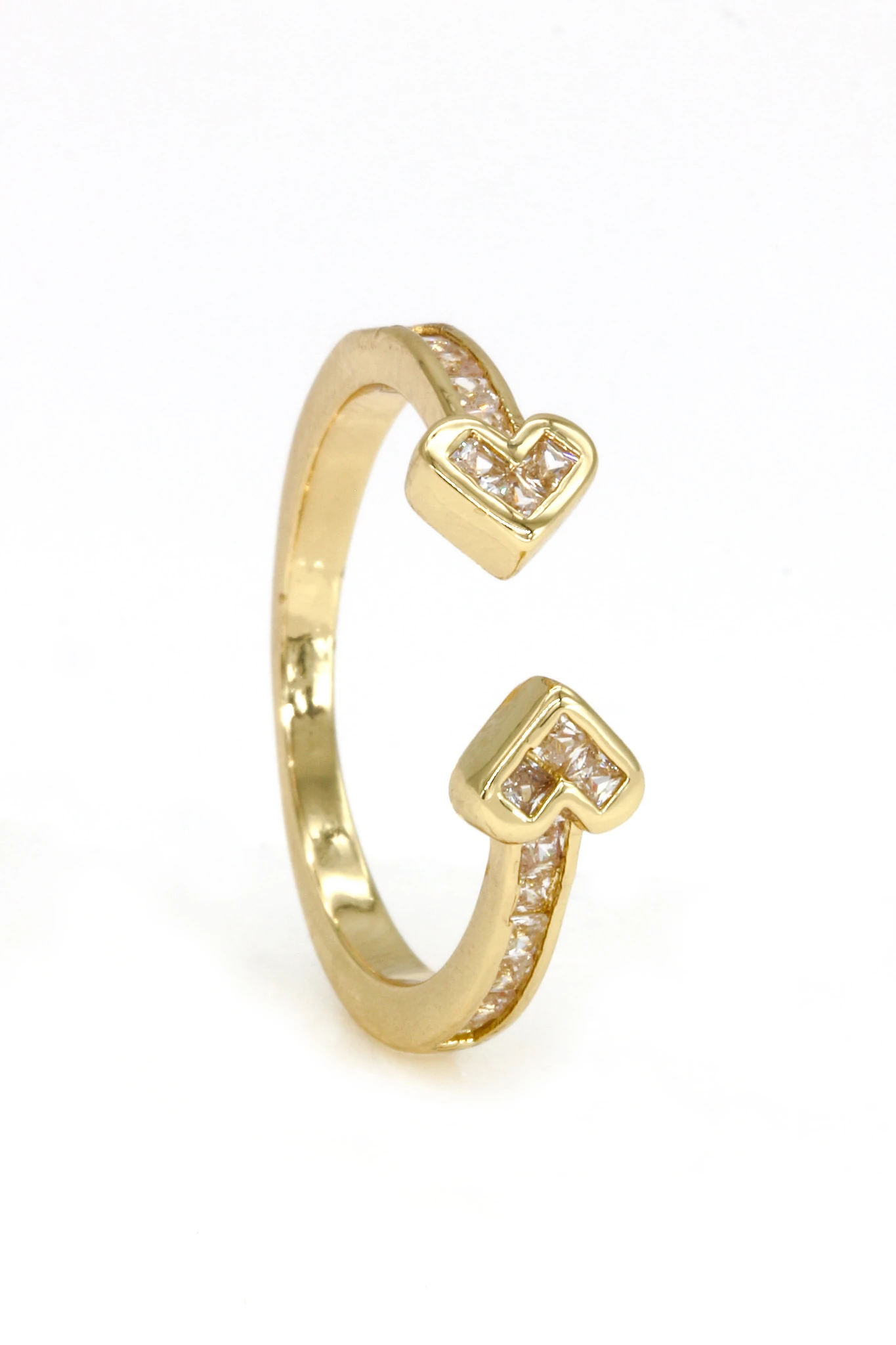 Ayarlanabilir Yüzük,Zirkon Taşllı İkili Kalp - Gold