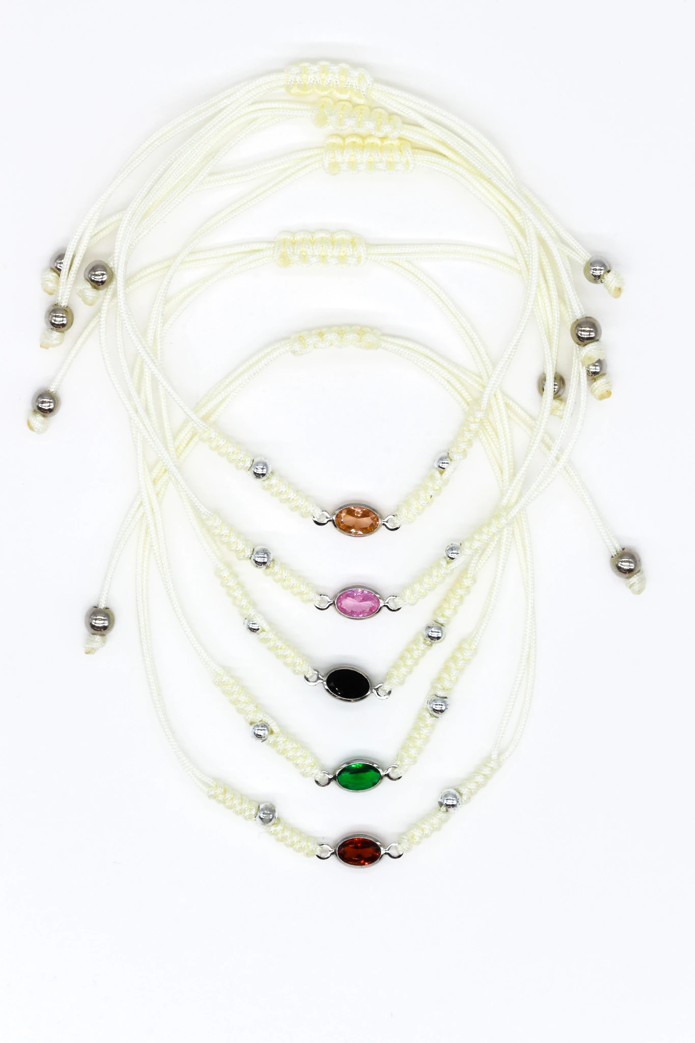 Makrome Beyaz İpli Asansör 12li Set Bileklik,Boncuklu,Renkli Taşlı