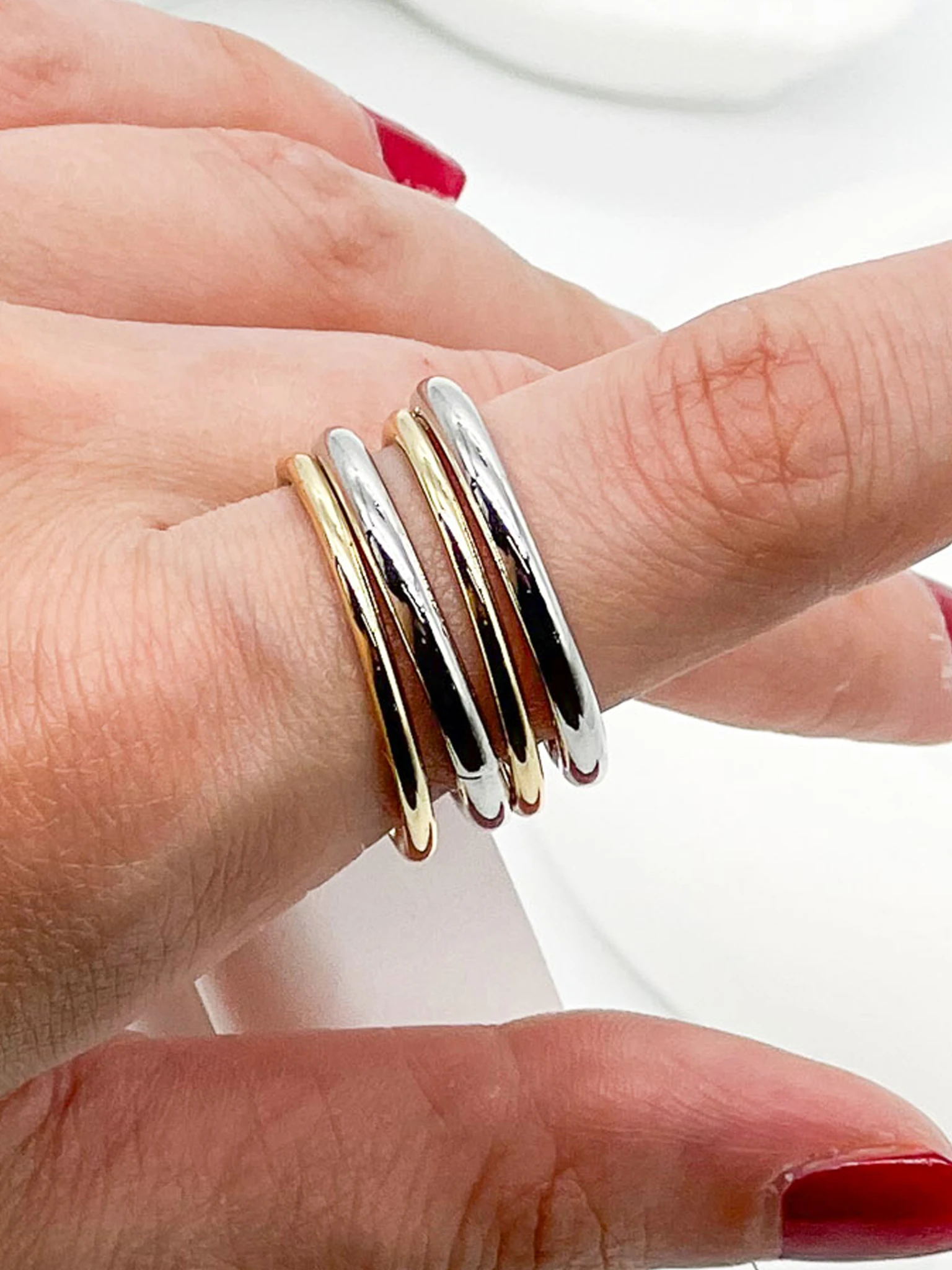 Dörtlü Bağlı Halka Yüzük,Mix Renk