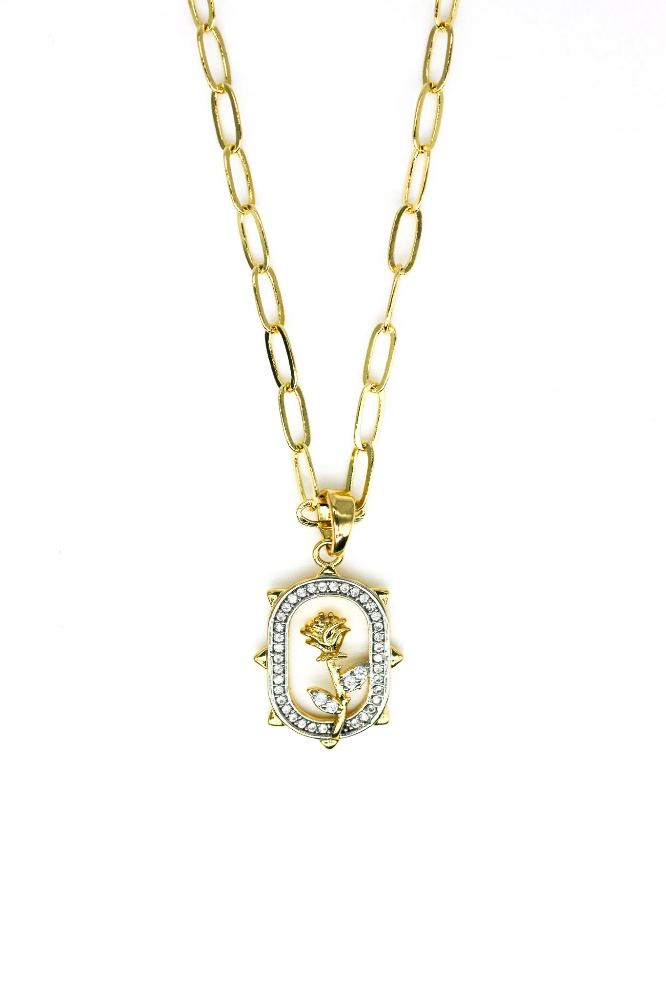 Zirkon Taşlı Gül Figürlü Kolye