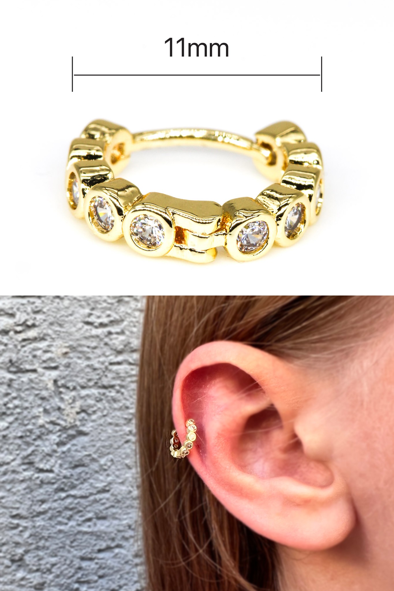 Zirkon Taşlı Tragus Küpe,Mini Sıralı Oval Taşlı