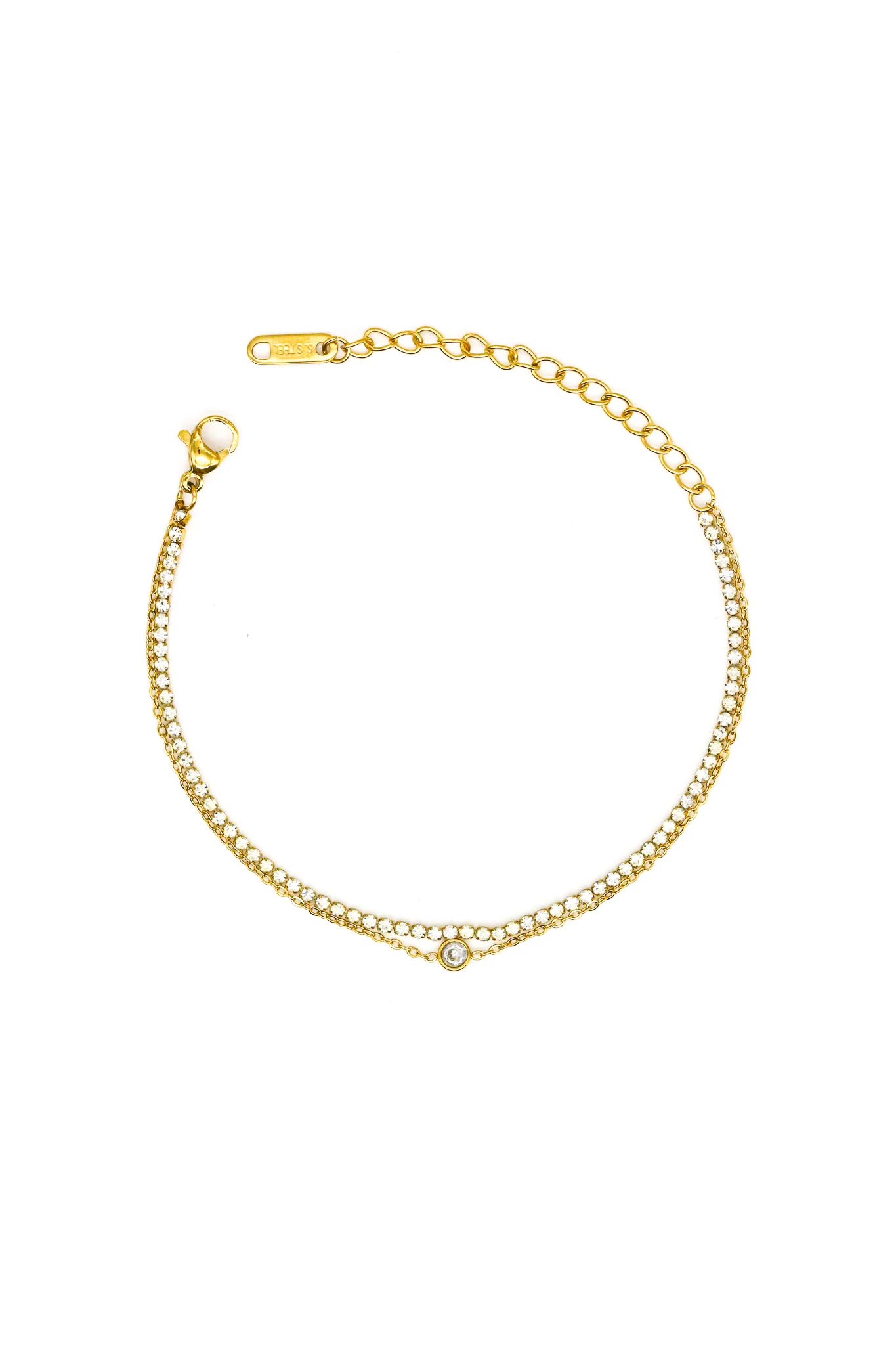 Çelik Mini Yuvarlak Suyolu,İkili Kombin Zincir Bileklik - Gold