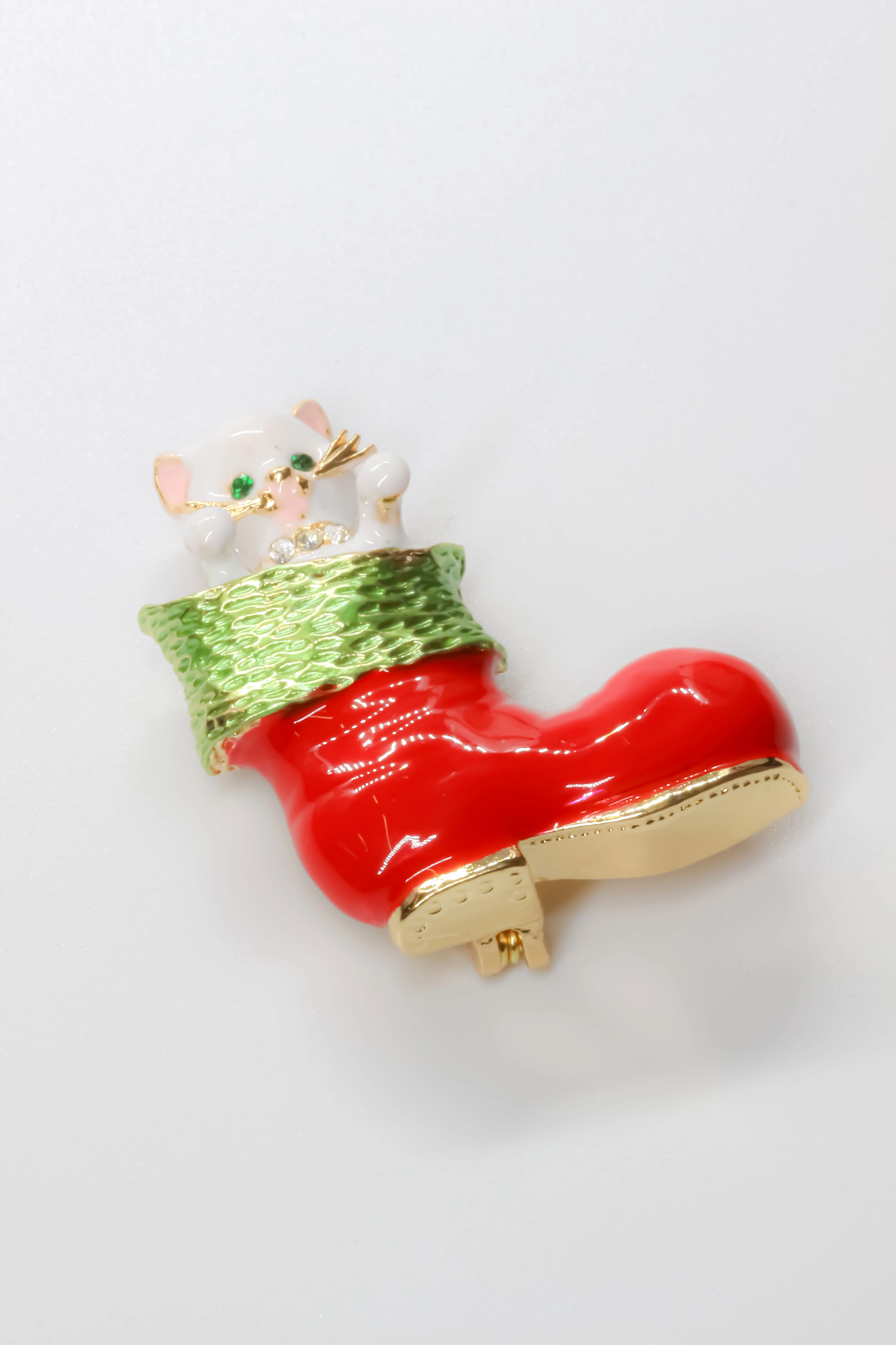 Yılbaşı Broş,Kırmızı Çizme,Kedi Figürlü