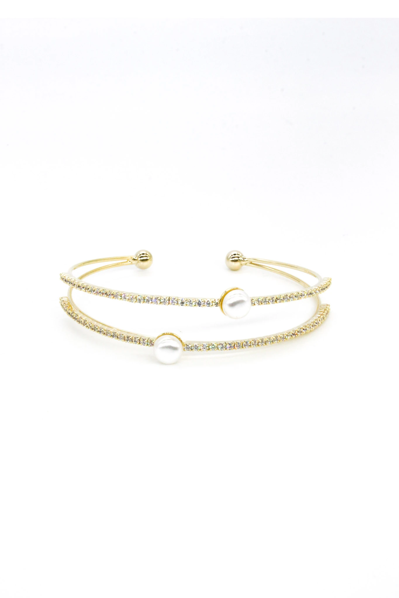 Tel C Kelepçe Bileklik,İki İncili Sıralı Taşlı