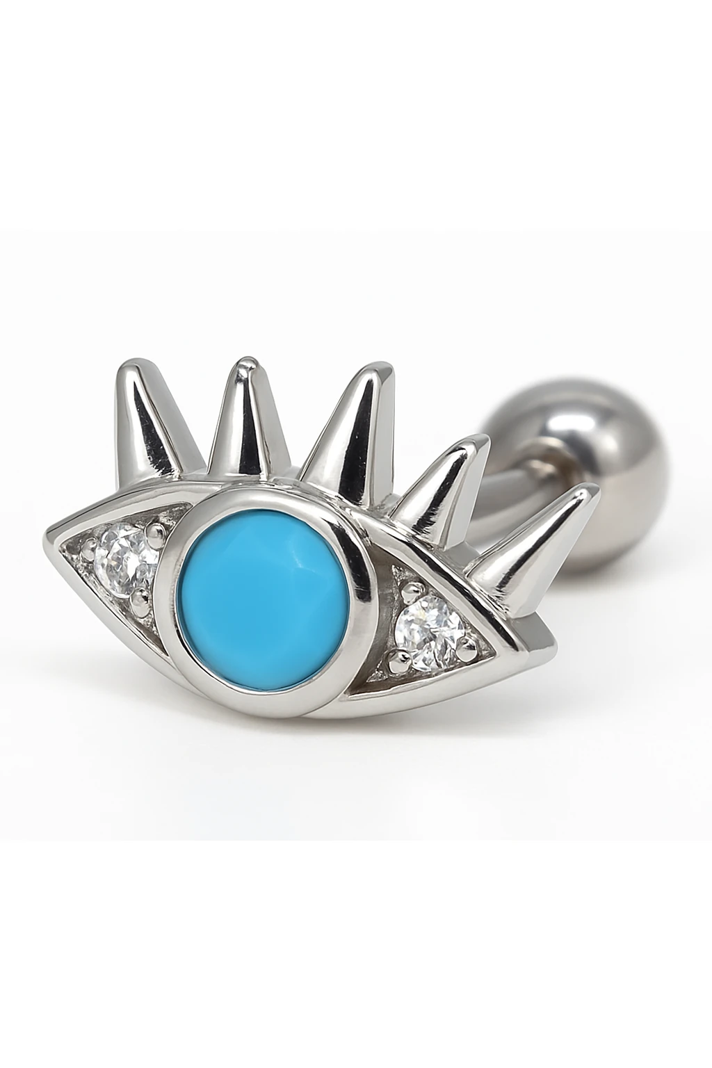 Zirkon Taşlı Tragus Küpe,Kirpikli Mavi Gözlü