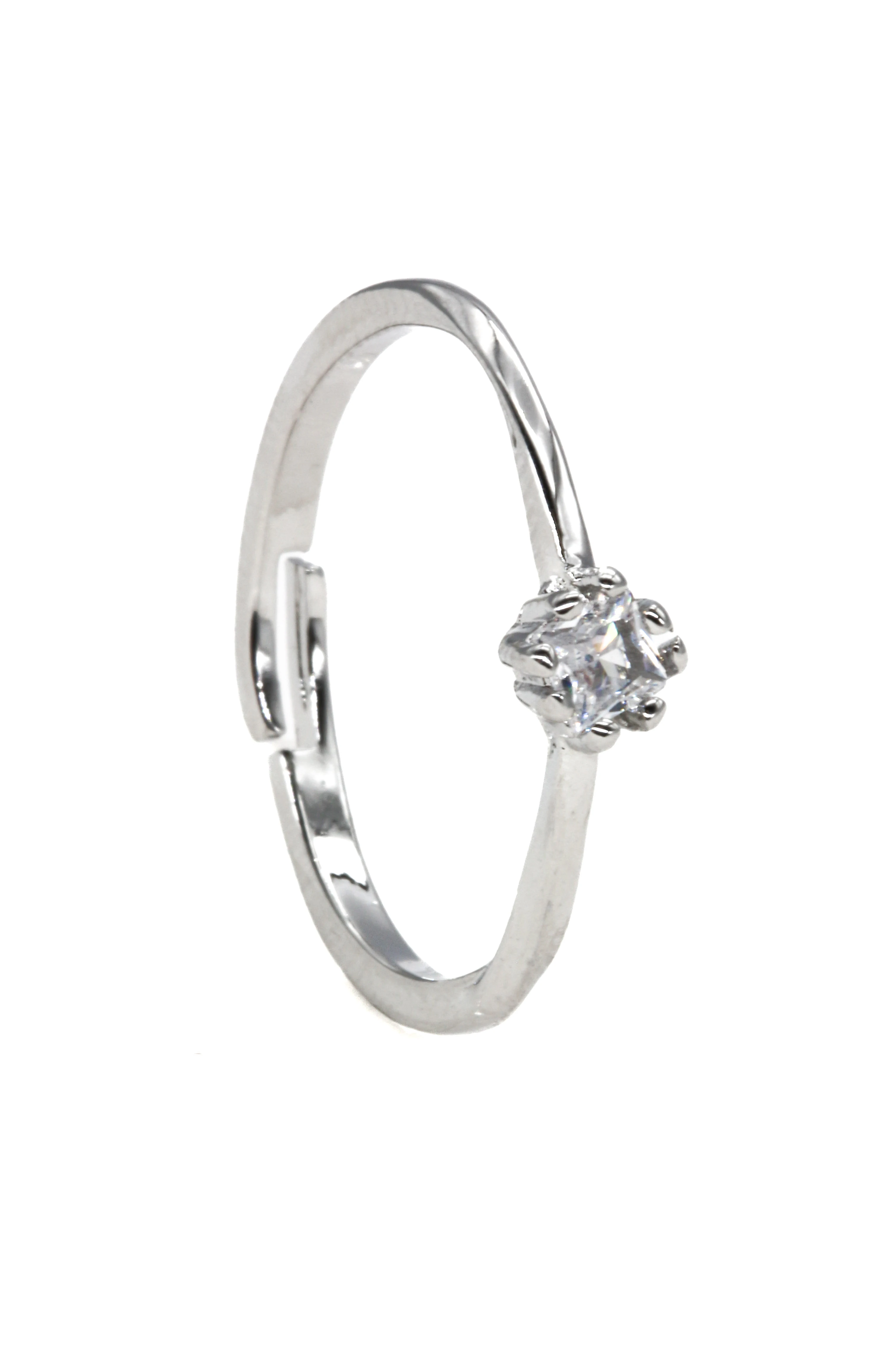 Zirkon Taşlı Ayarlanabilir Yüzük,Tektaşlı - Silver