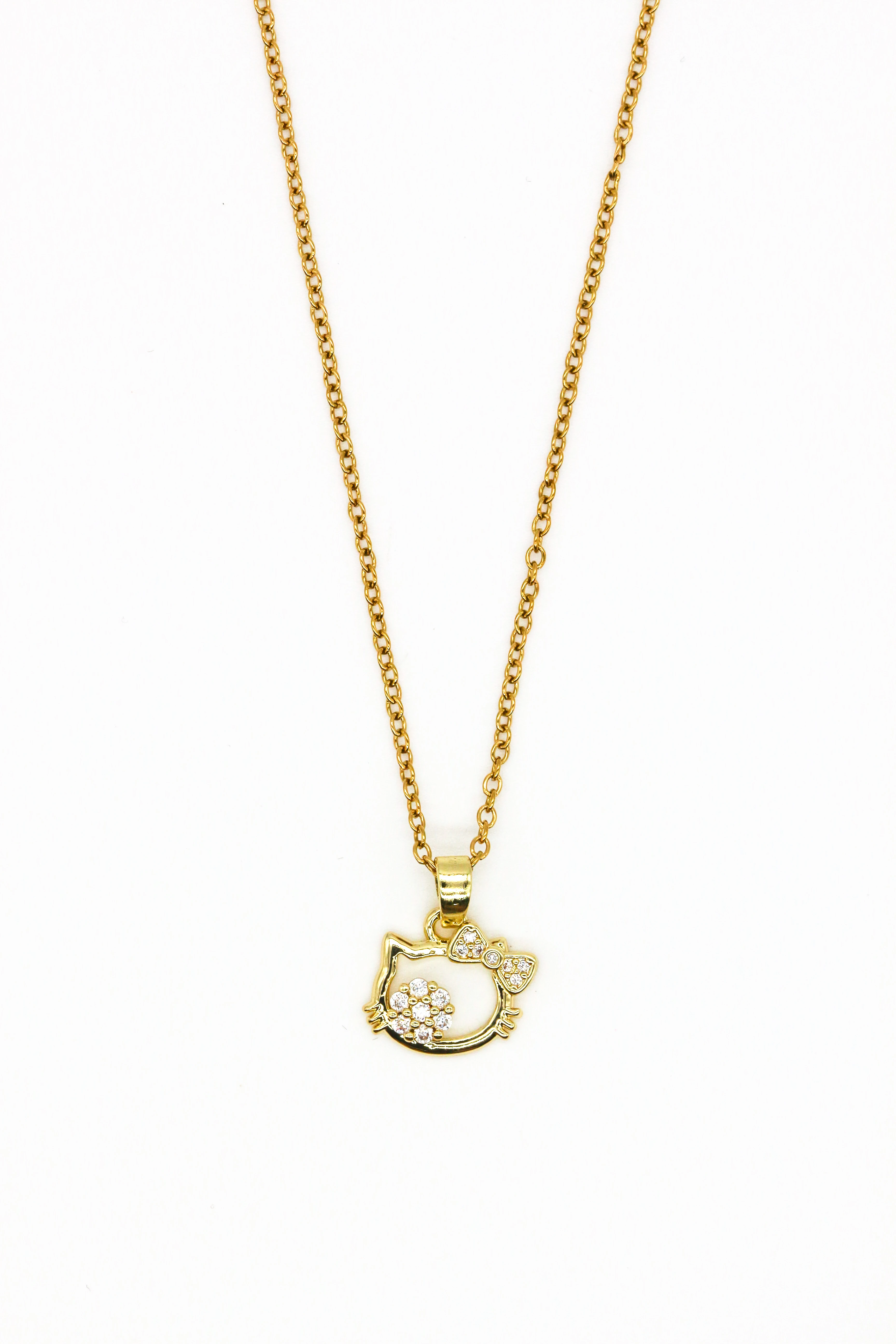 Zincir Kolye,Zirkon Taşlı Fiyonglu Kedicik