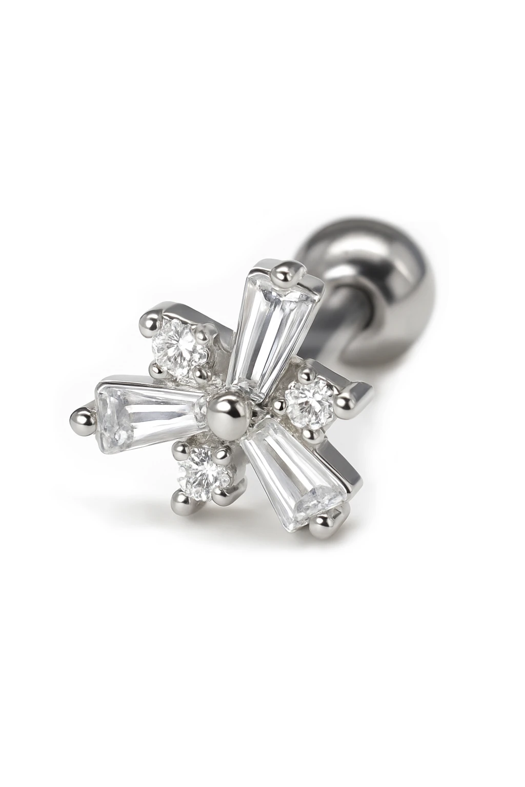 Zirkon Taşlı Tragus Küpe,Baget Taşlı Çiçek