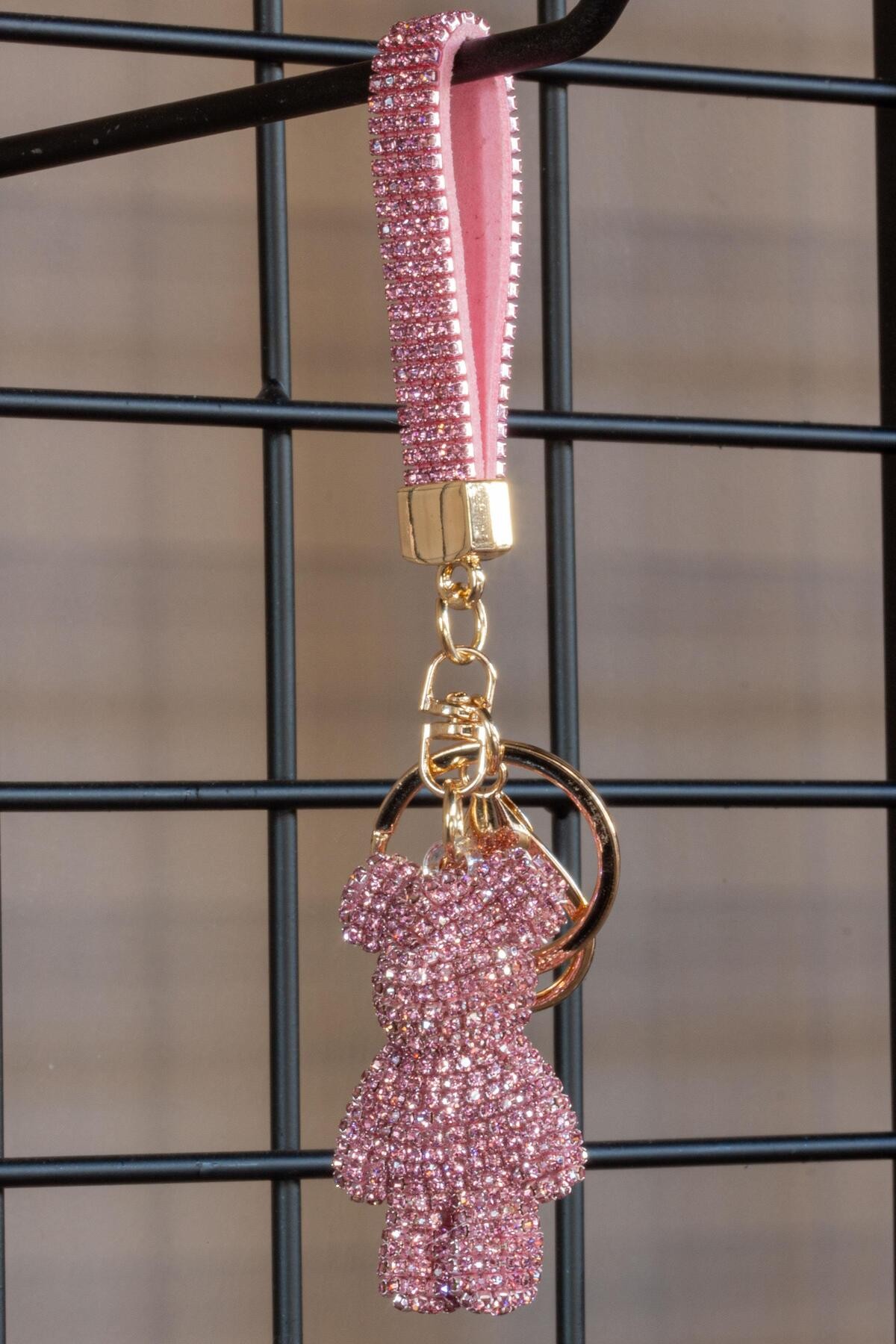 SWAROVSKİ ZİRKON TAŞLI PEMBE AYICIK SALLANTILI ÇANTA AKSESUARI VE ANAHTARLIK