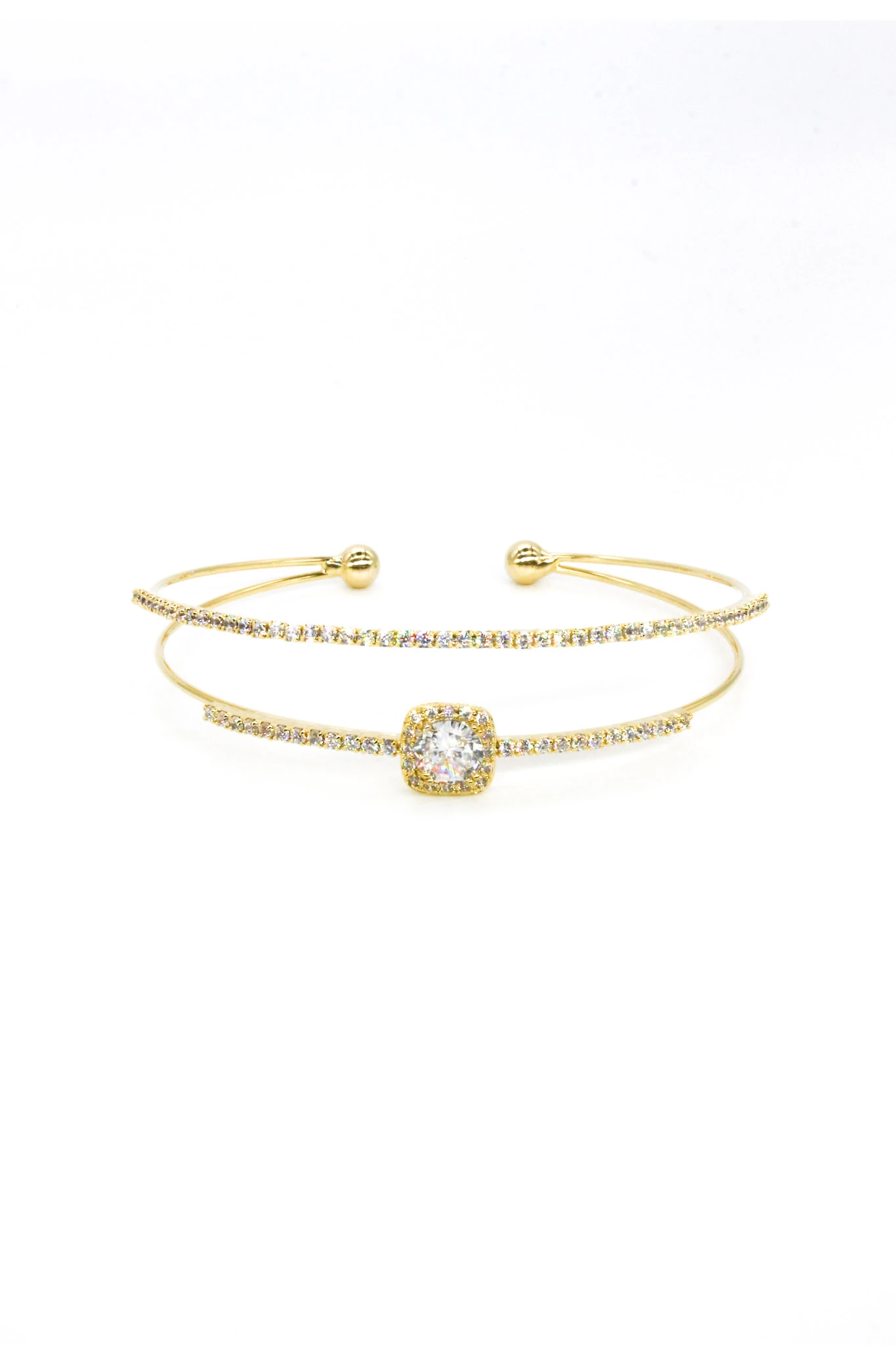 Tel C Kelepçe Bileklik,Zirkon Büyük Kare Tek Taşlı