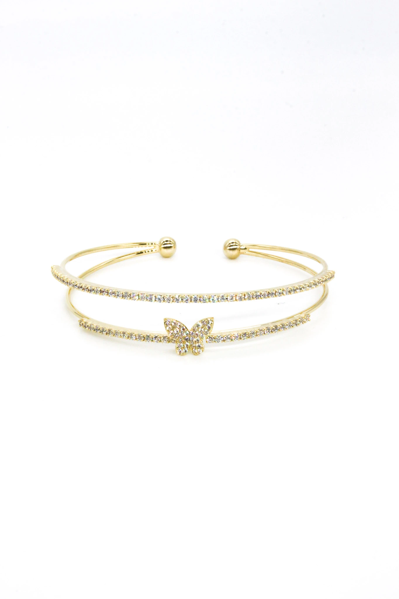 Tel C Kelepçe Bileklik,Zirkon Taşlı Kelebekli