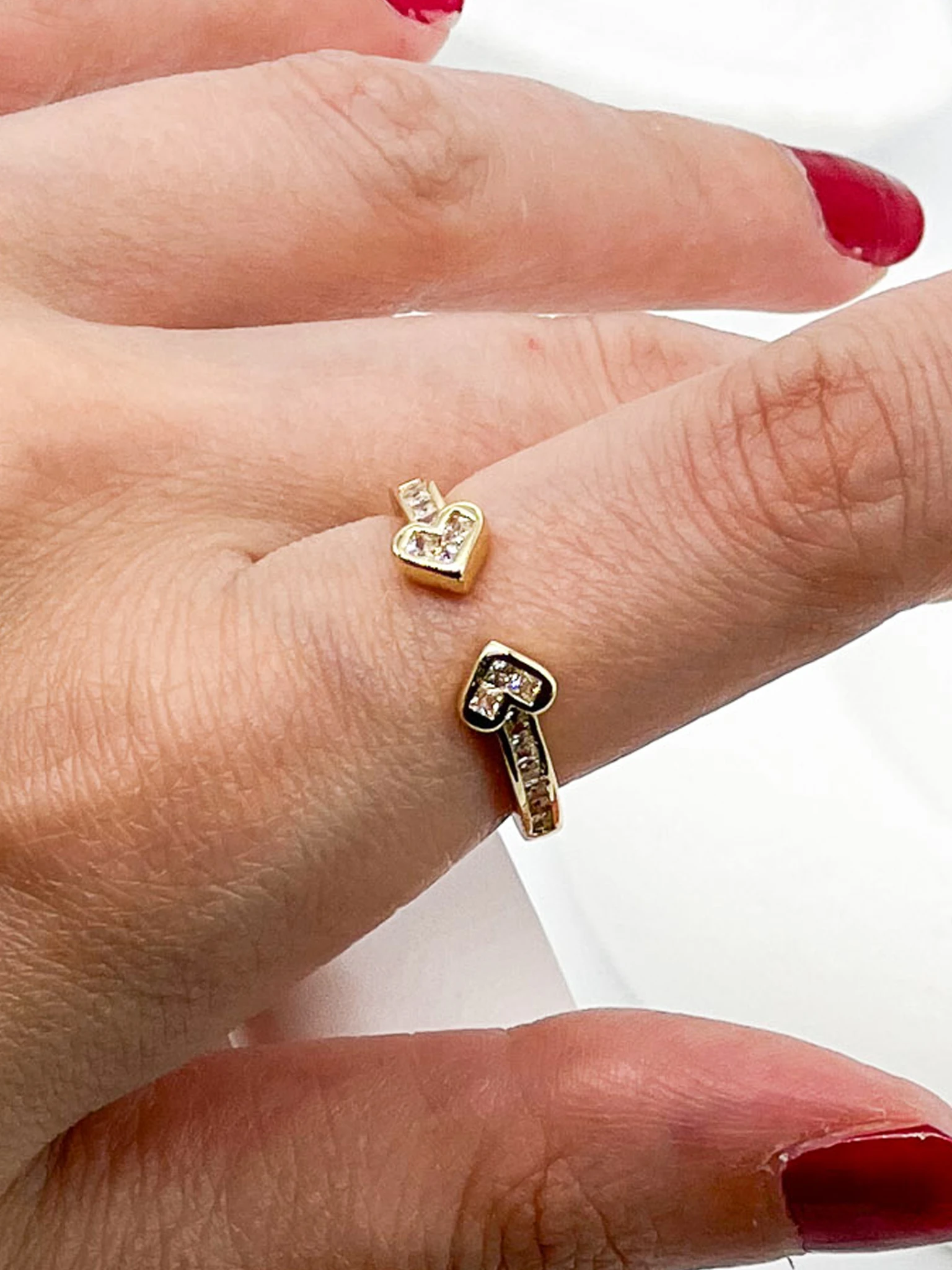 Ayarlanabilir Yüzük,Zirkon Taşllı İkili Kalp - Gold