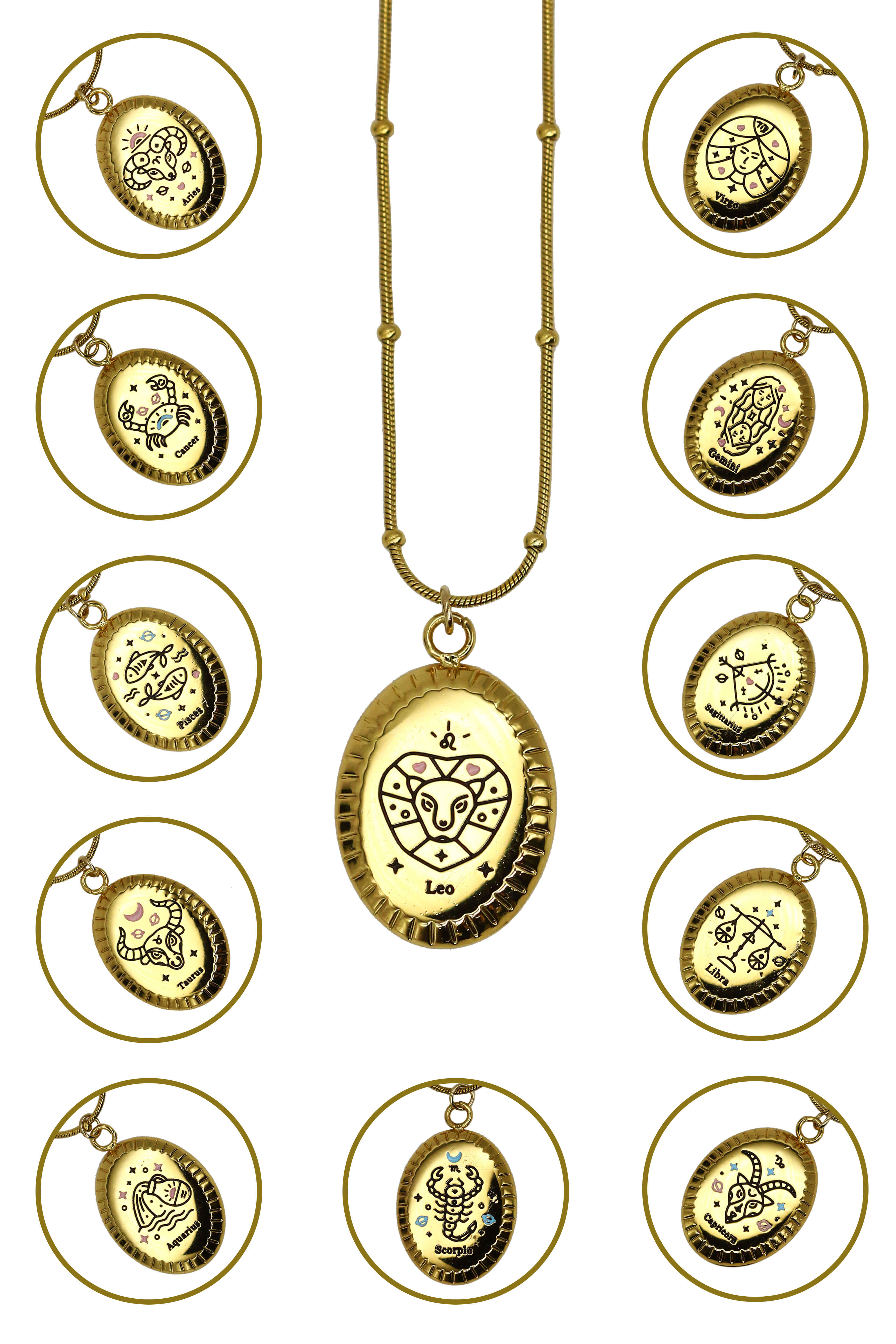 Çelik Sicim Zincirli Burç Kolye,12'li Paket
