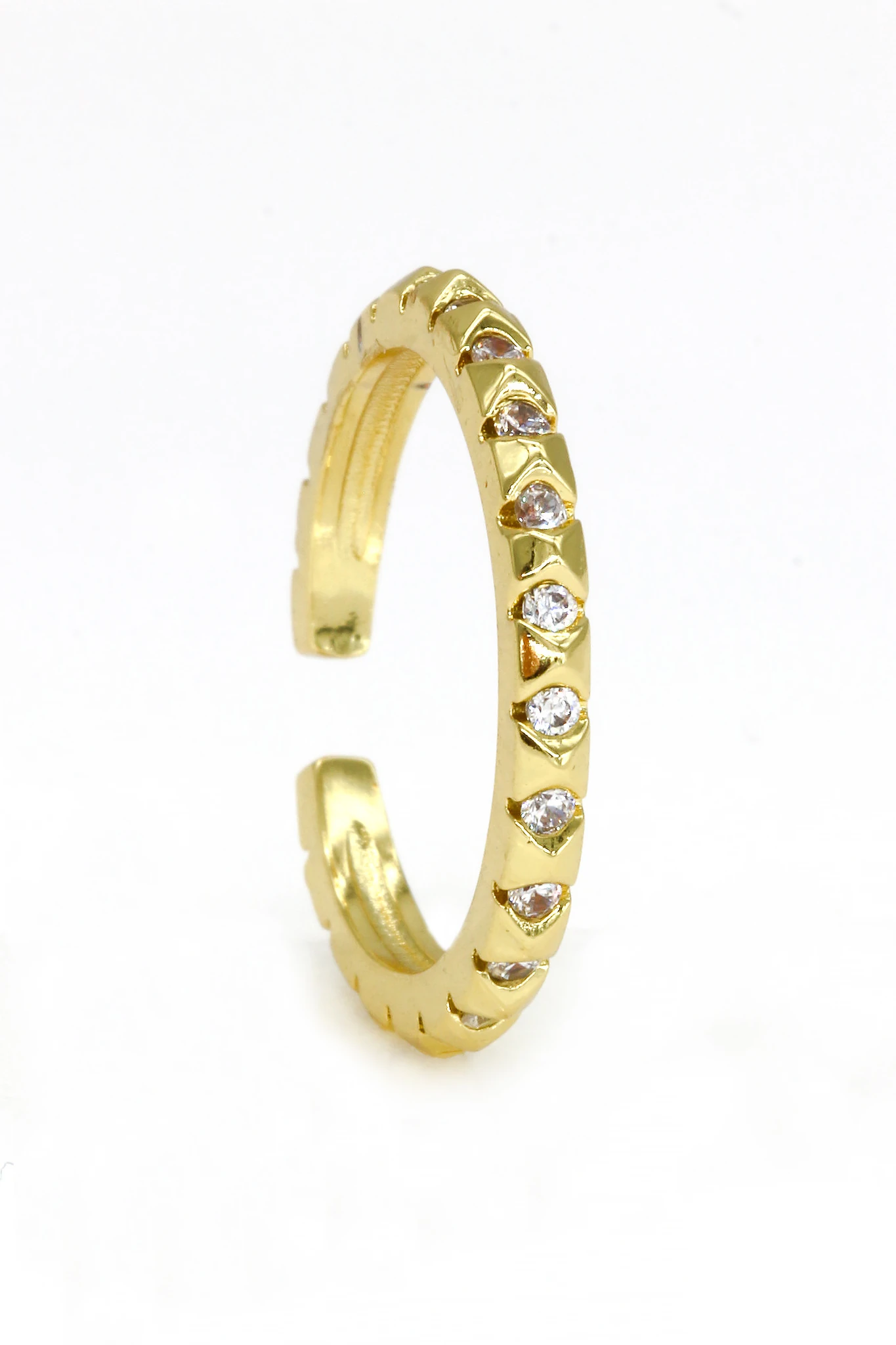 Ayarlanabilir Yüzük, Sıralı Zirkon Taşlı Piramit - Gold